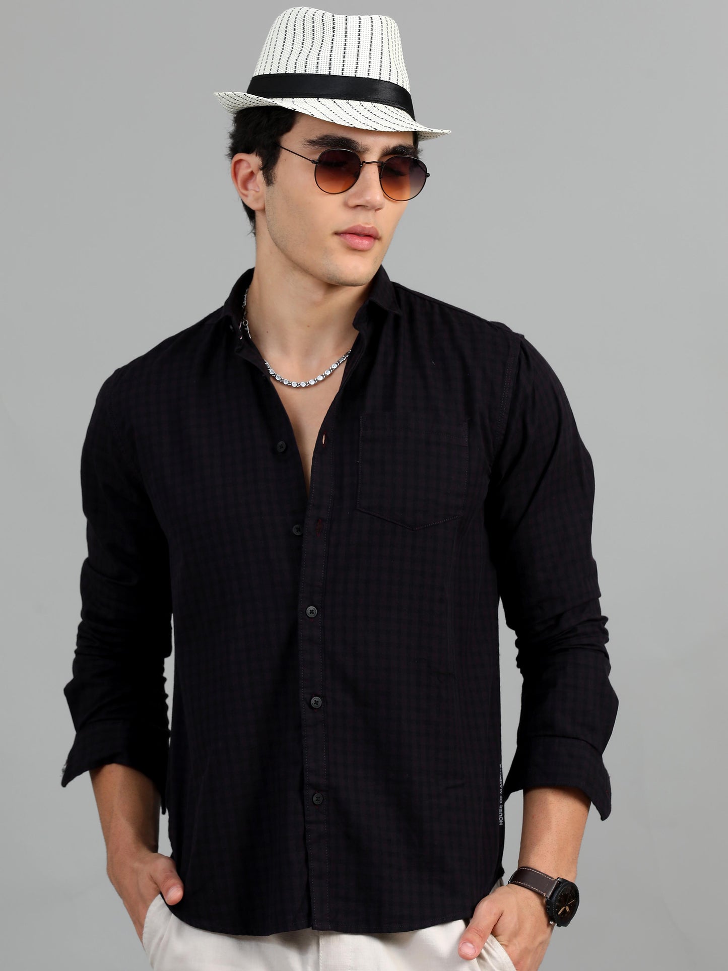 Lagos Black & Magenta Check Shirt for Men