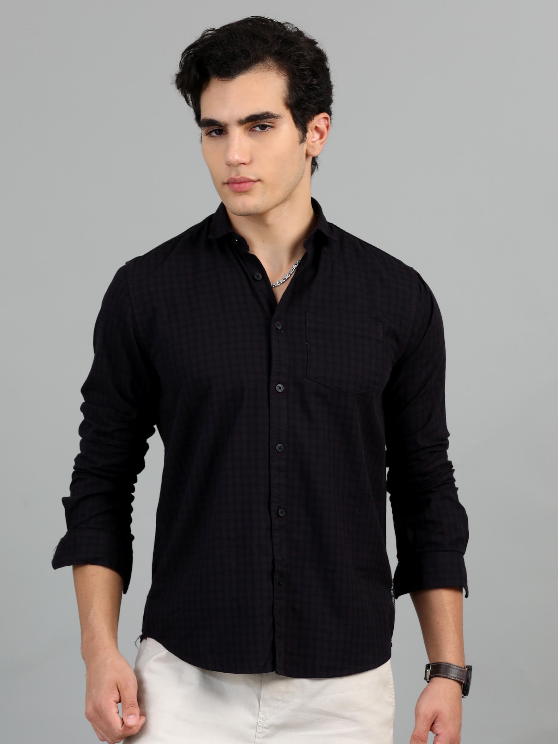 Lagos Black & Magenta Check Shirt for Men