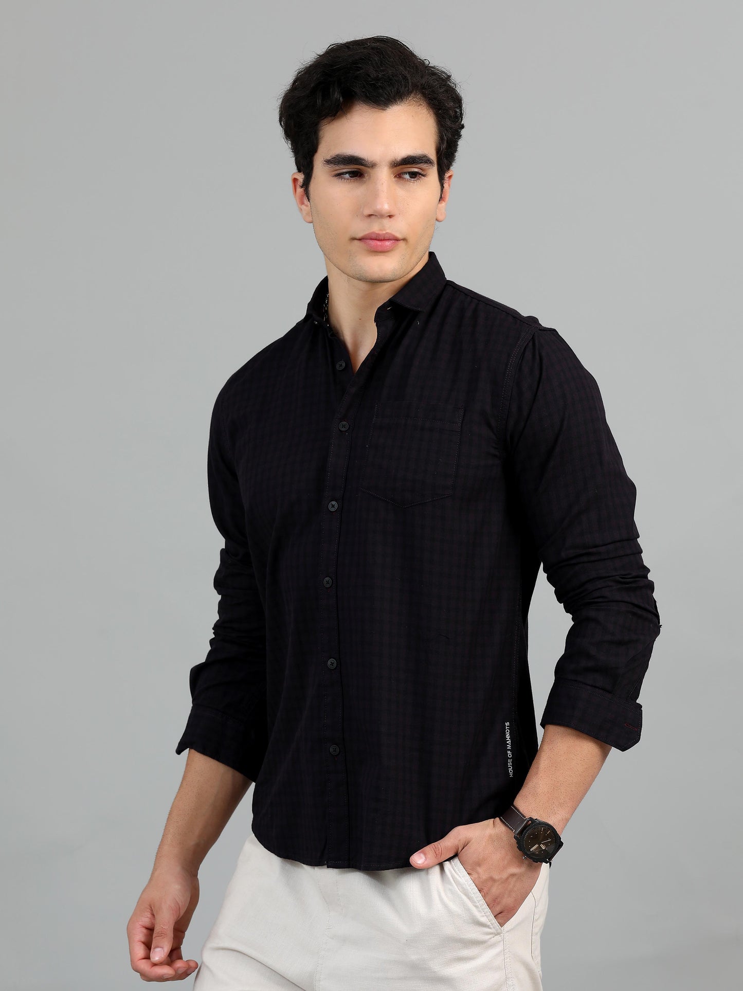 Lagos Black & Magenta Check Shirt for Men