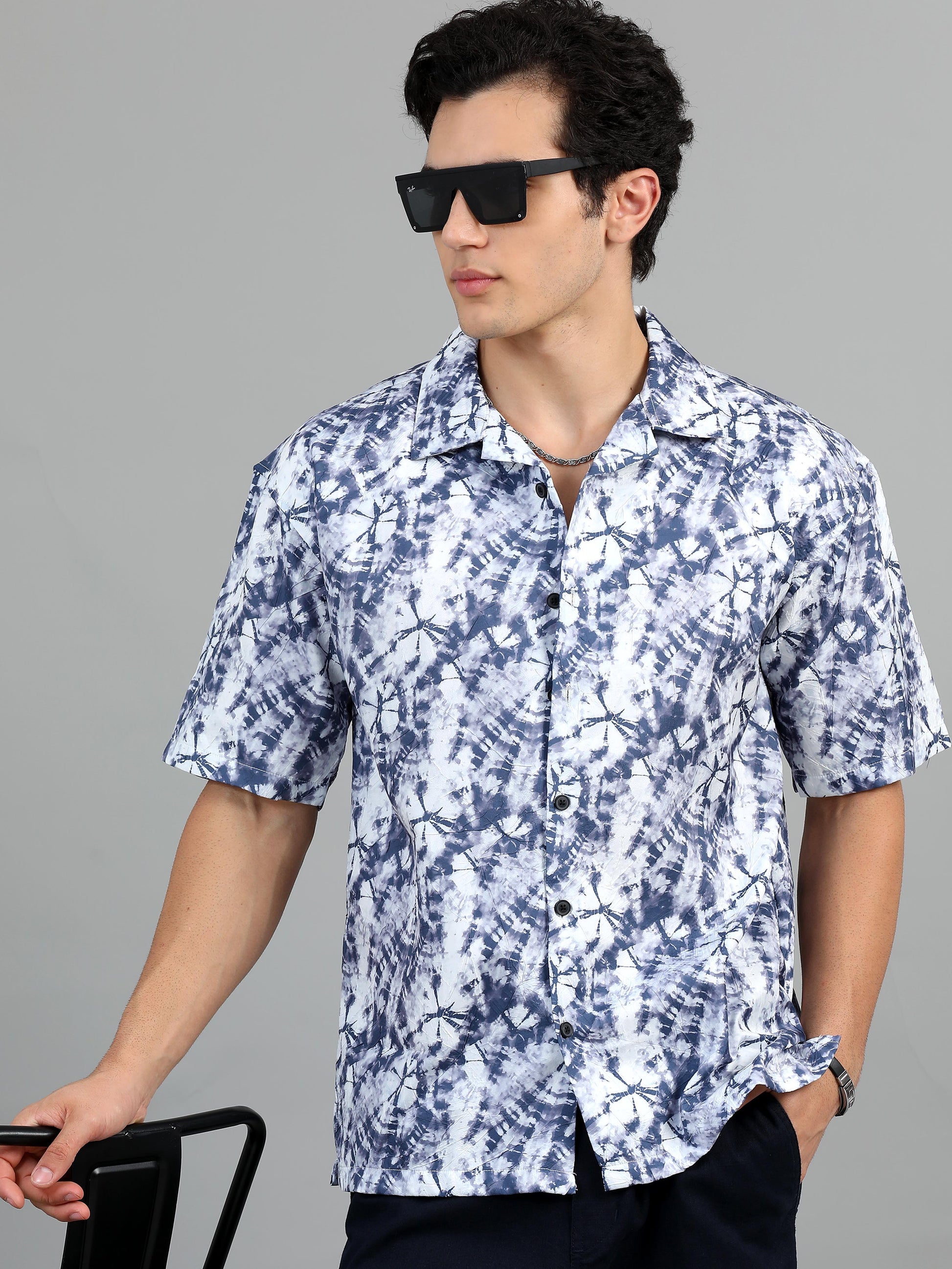 Blue & White Printed Shirt for Men