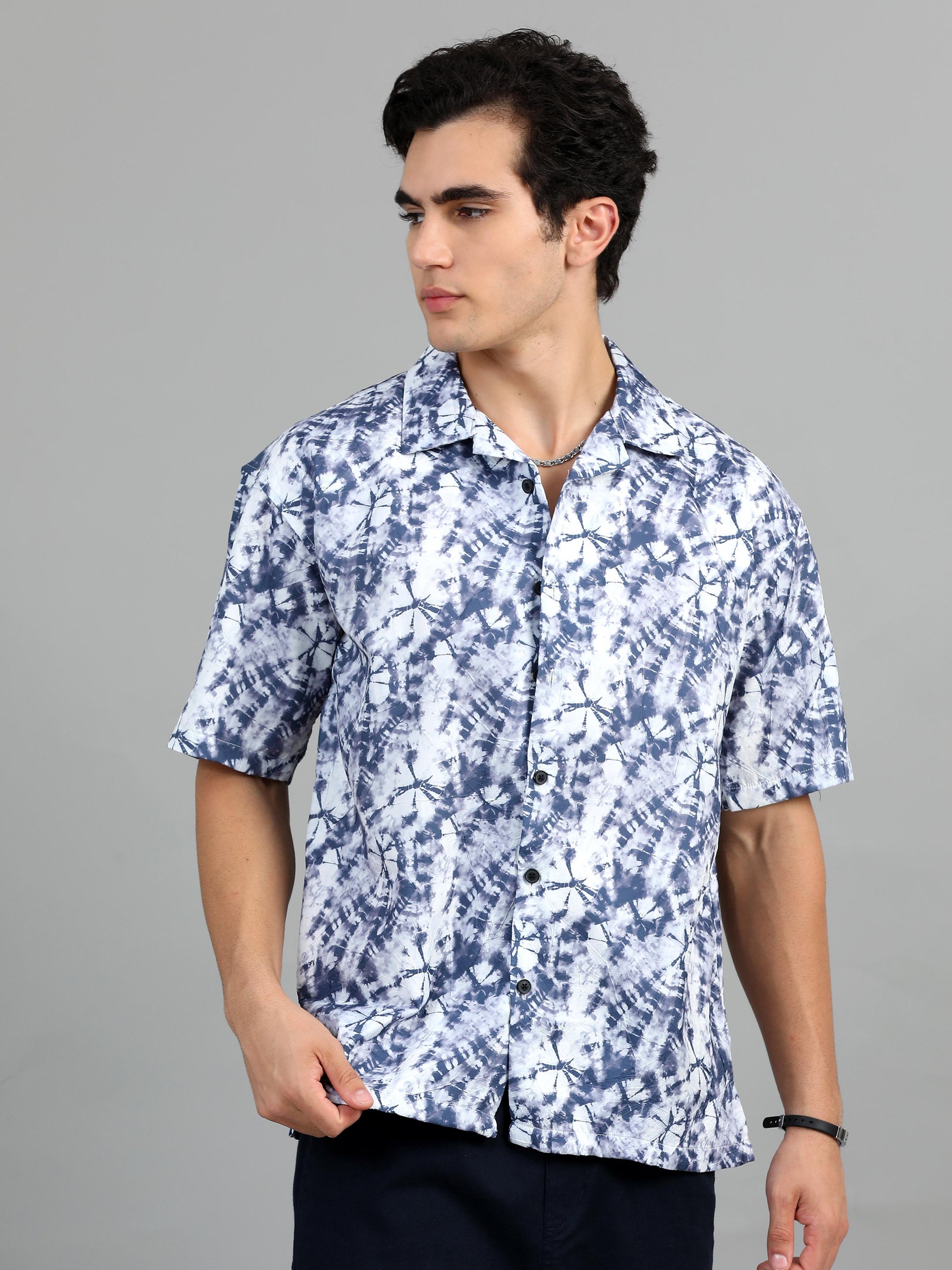 Blue & White Printed Shirt for Men