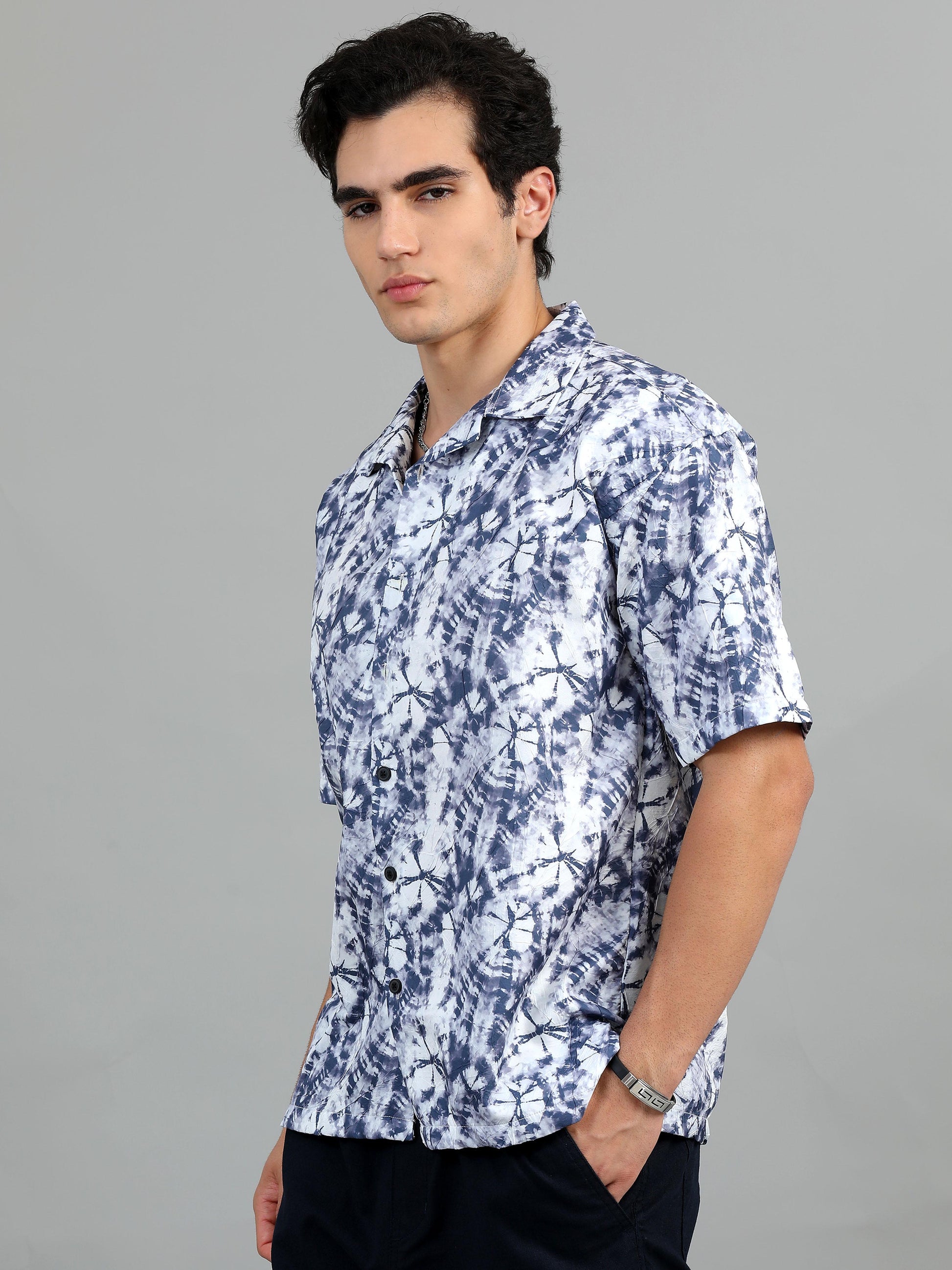 Blue & White Printed Shirt for Men