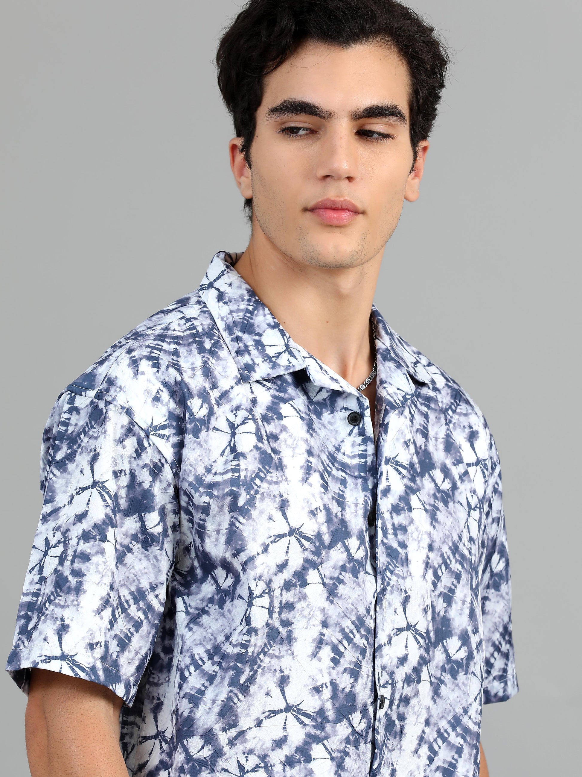 Blue & White Printed Shirt for Men