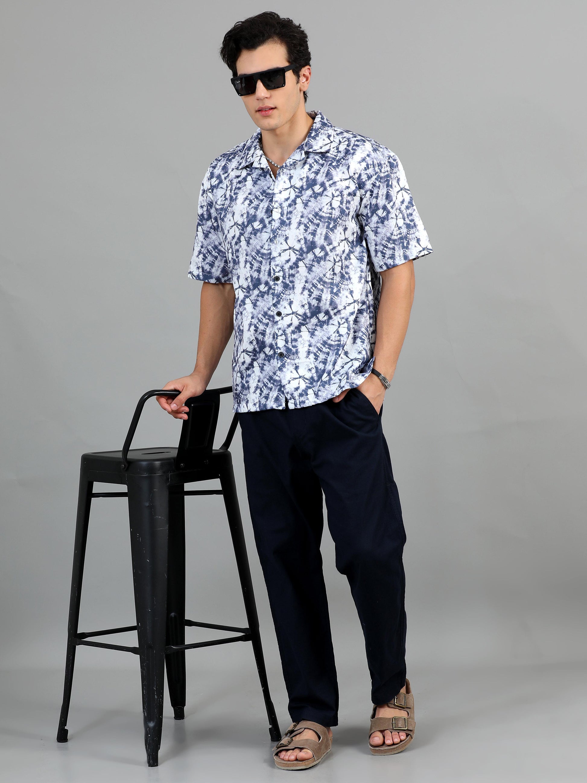 Blue & White Printed Shirt for Men