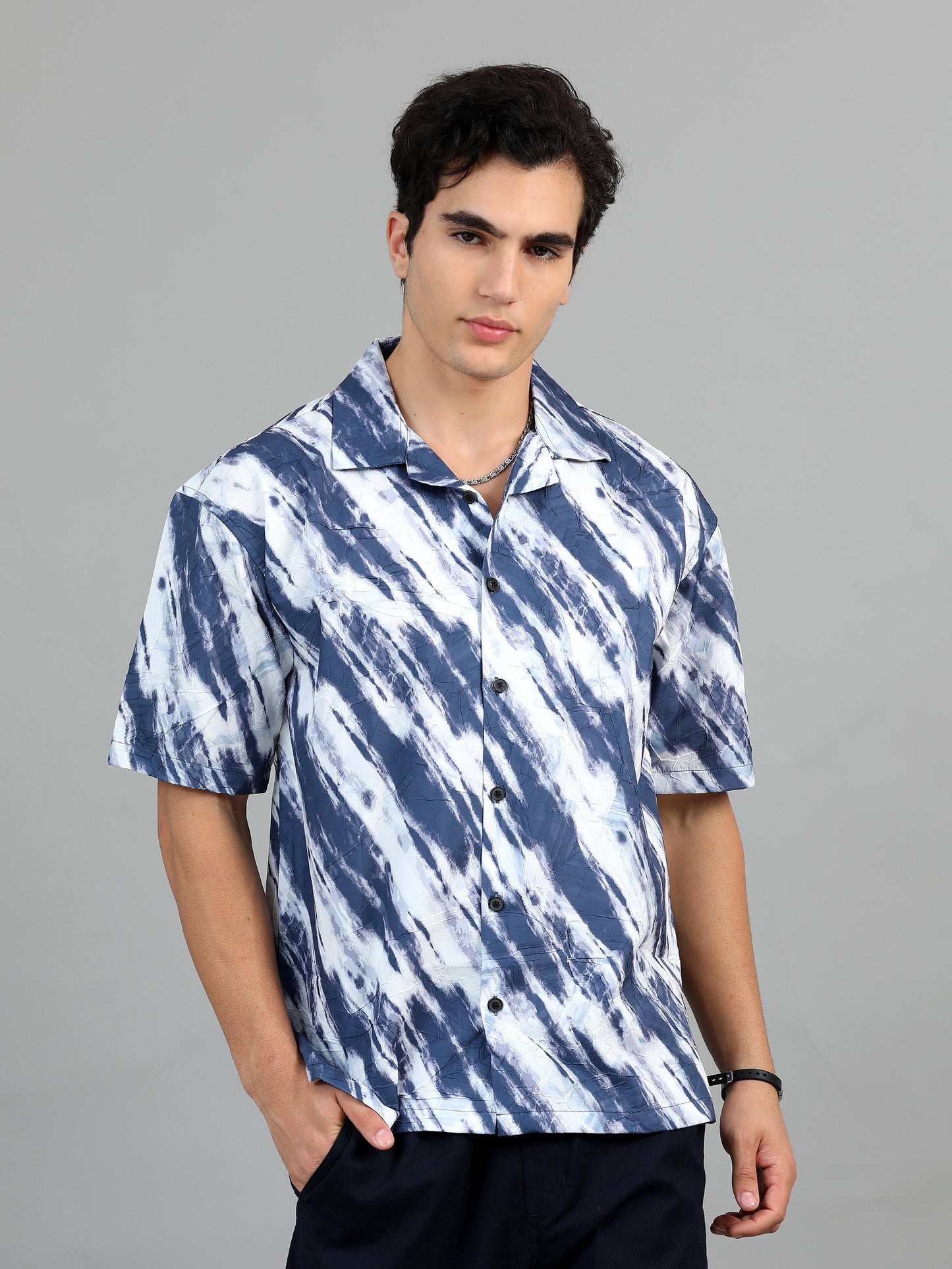 Dusky Blue & White Printed Shirt for Men