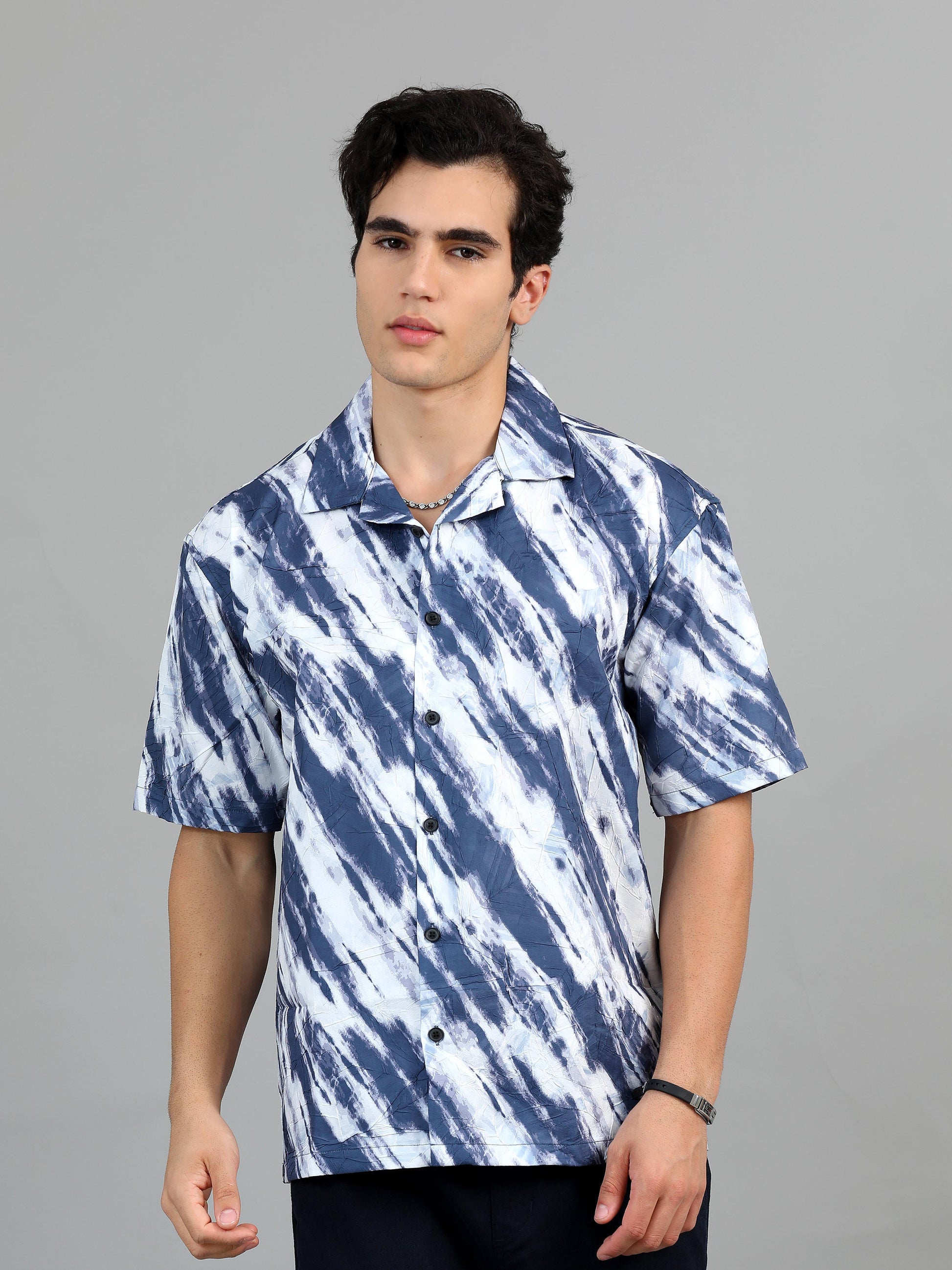 Dusky Blue & White Printed Shirt for Men