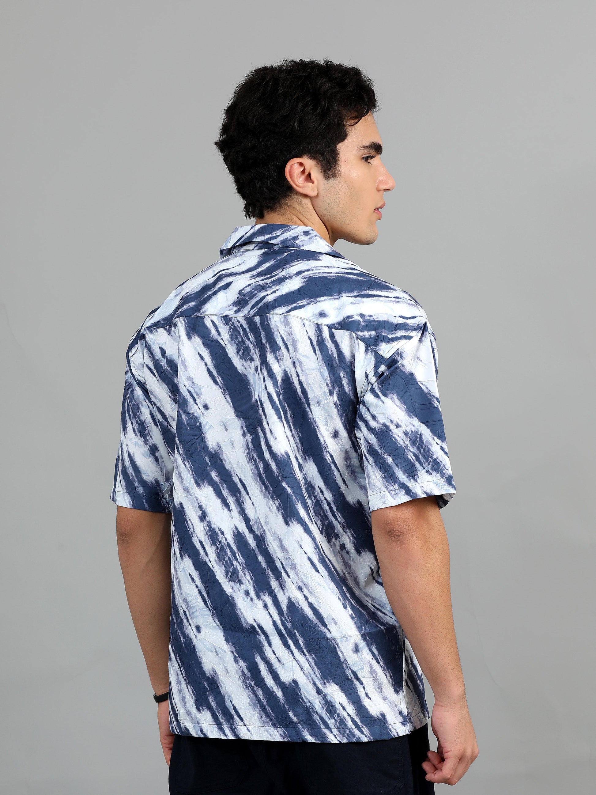 Dusky Blue & White Printed Shirt for Men