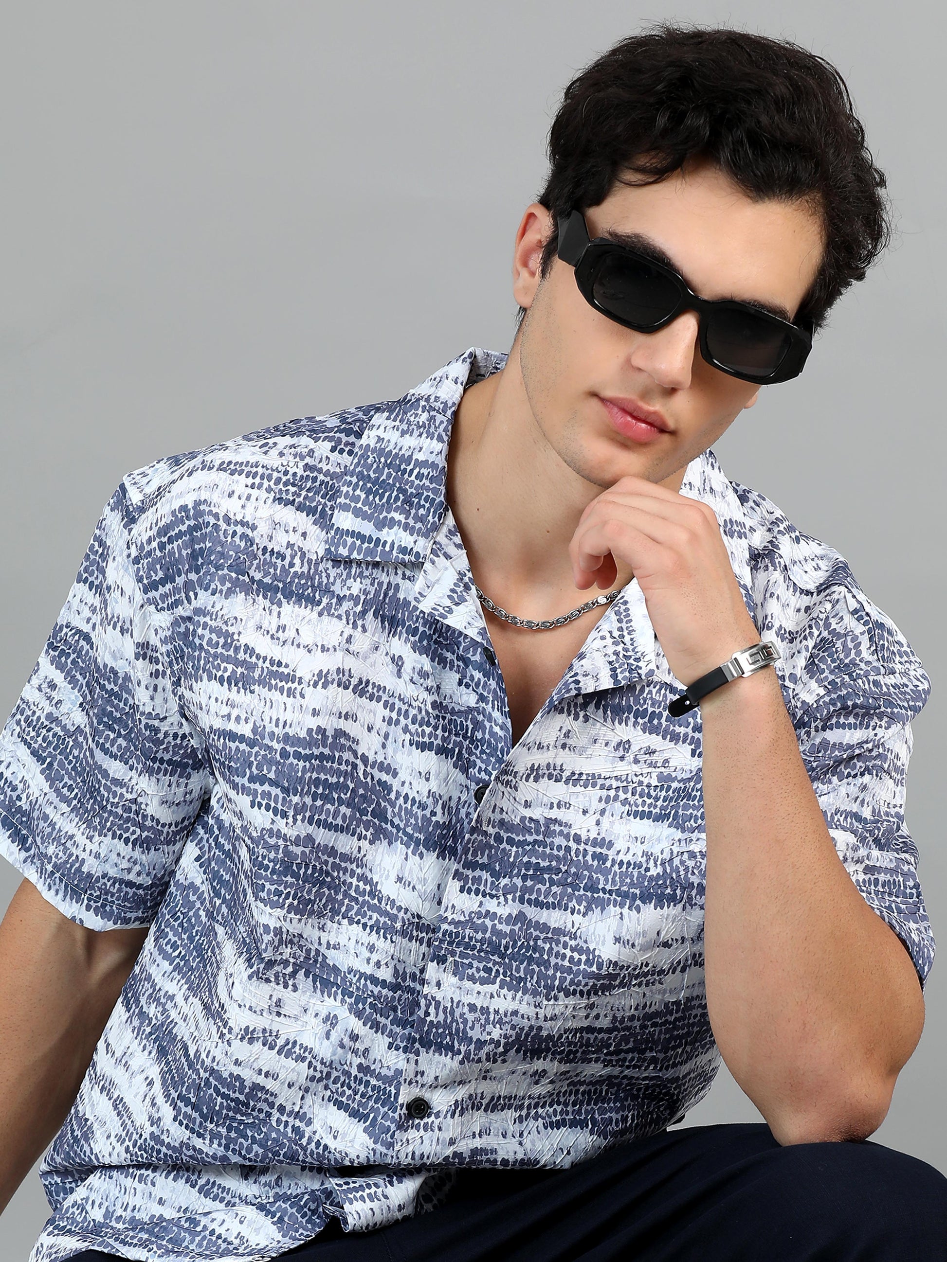 Mist Blue & Grey Printed Shirt for Men