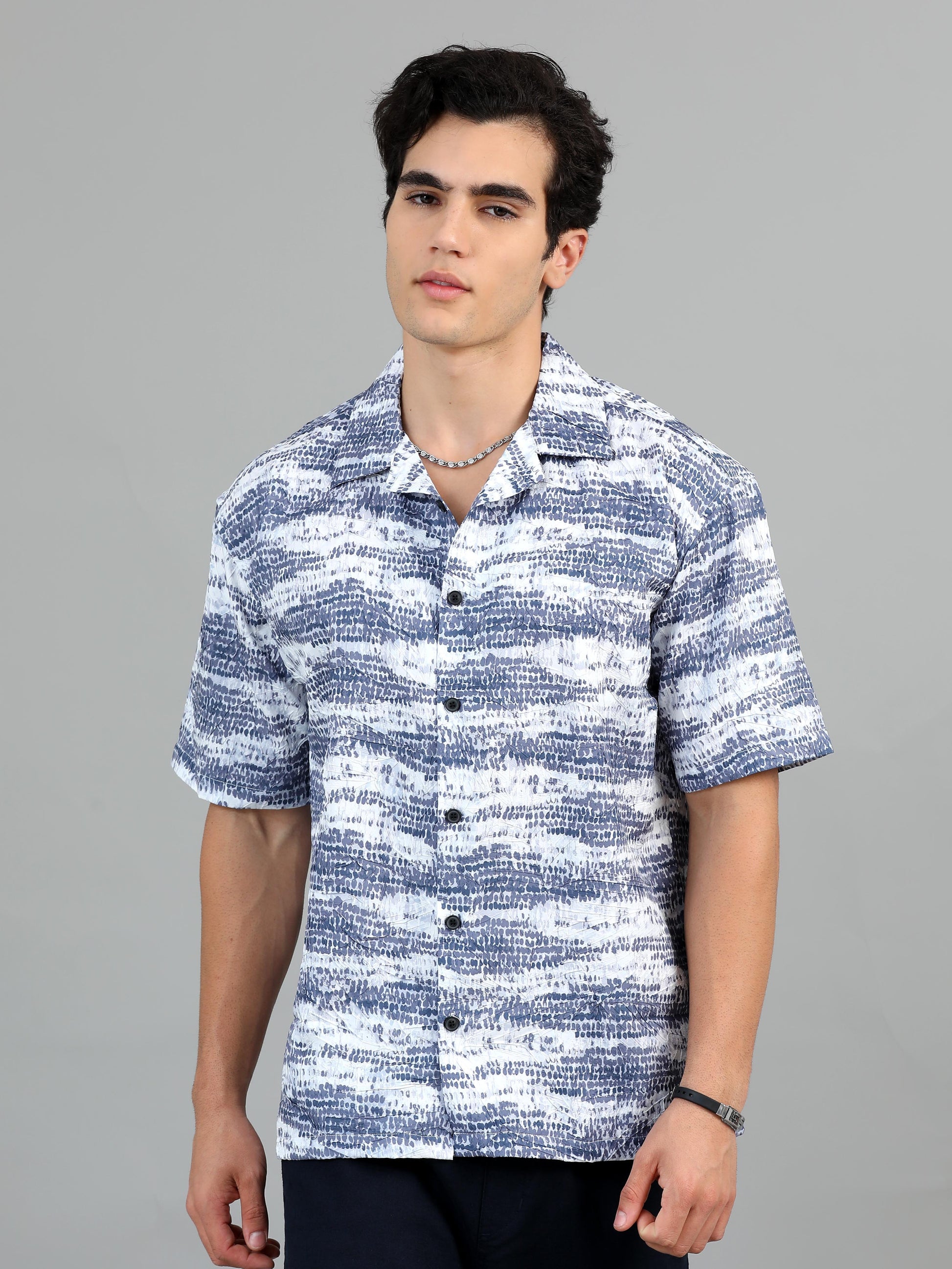 Mist Blue & Grey Printed Shirt for Men