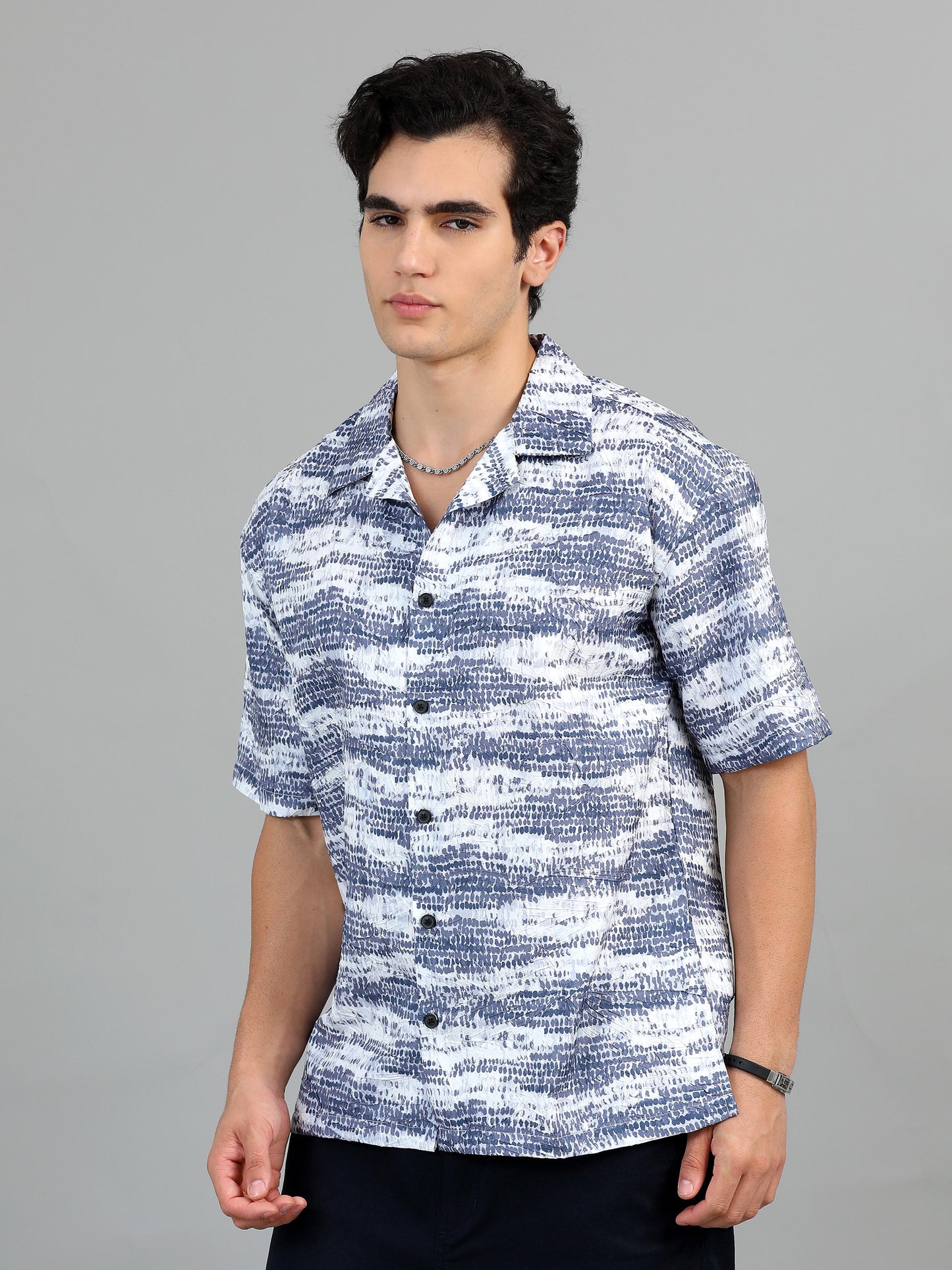 Mist Blue & Grey Printed Shirt for Men