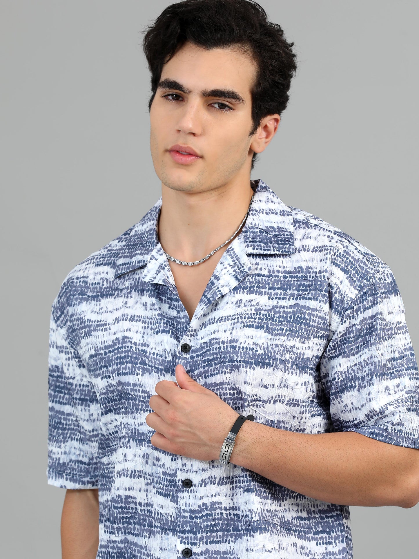 Mist Blue & Grey Printed Shirt for Men