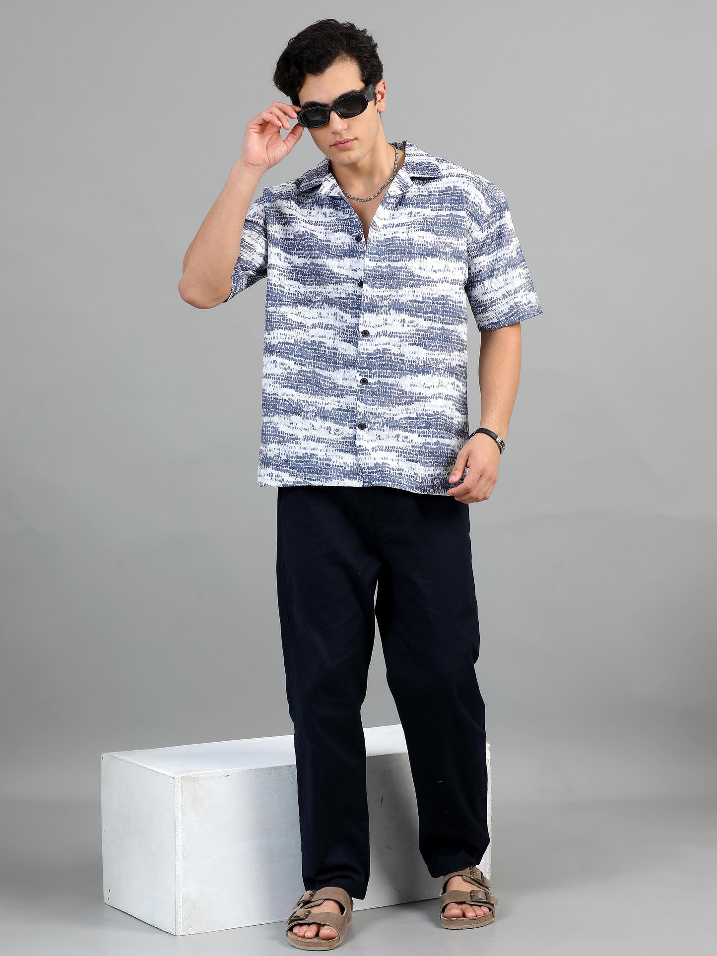 Bangkok Mist Blue and Grey Printed Shirt