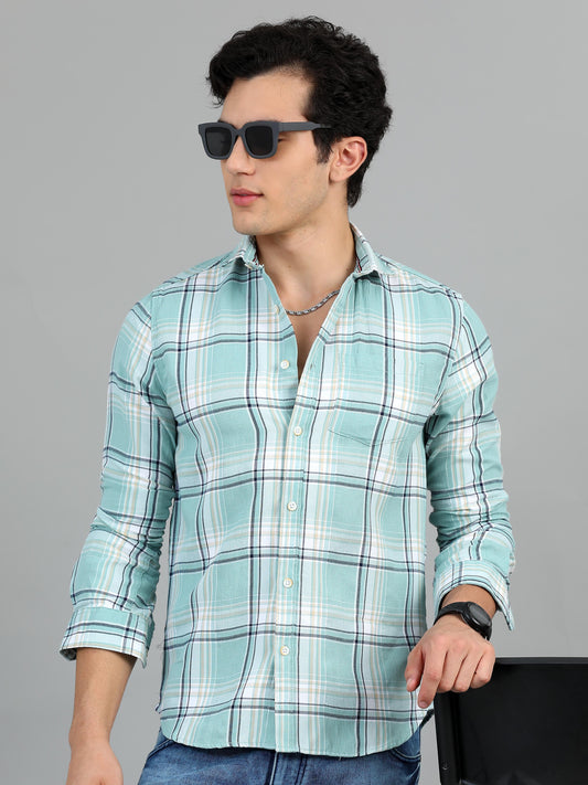 Coral Blue Check Shirt for Men