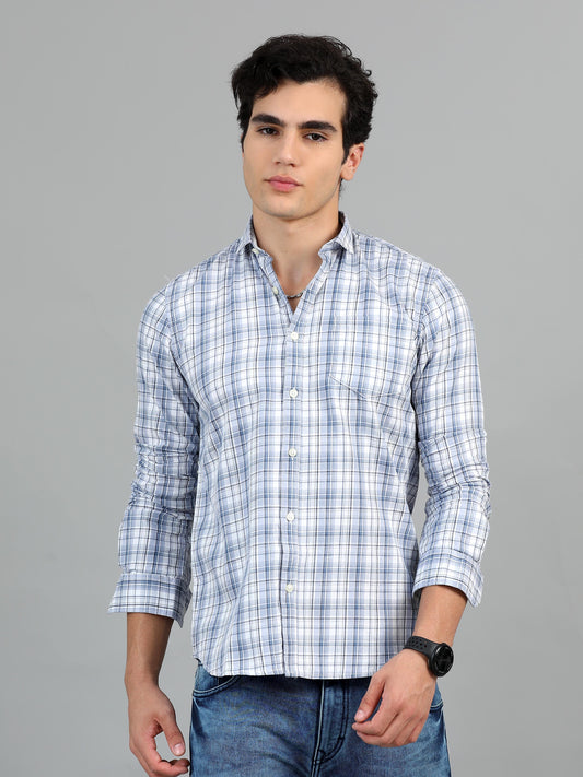 Light Blue & Grey Check Shirt for Men