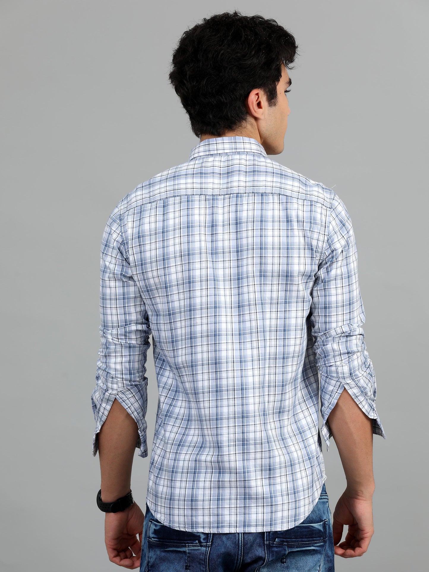 Light Blue & Grey Check Shirt for Men