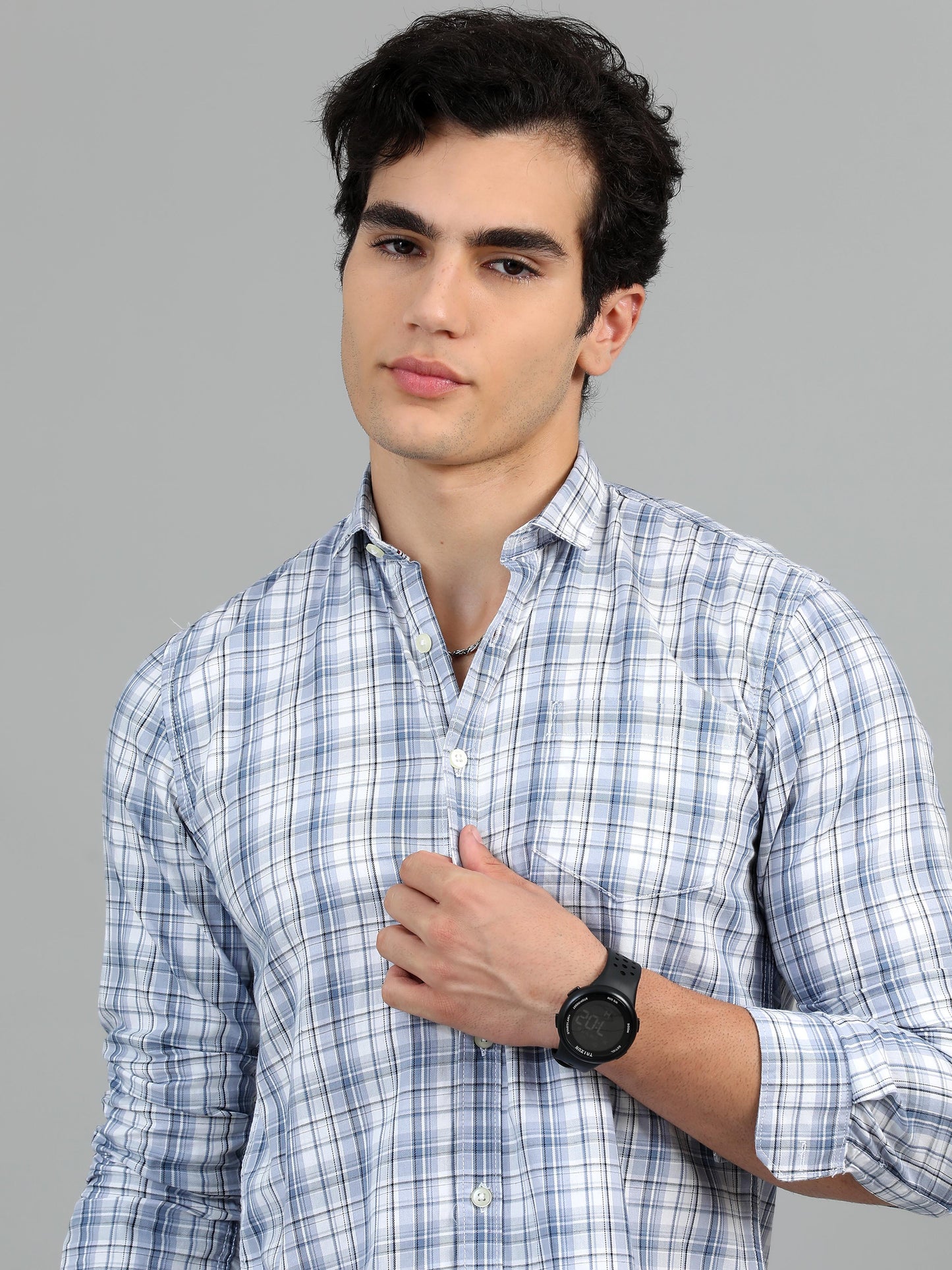 Light Blue & Grey Check Shirt for Men