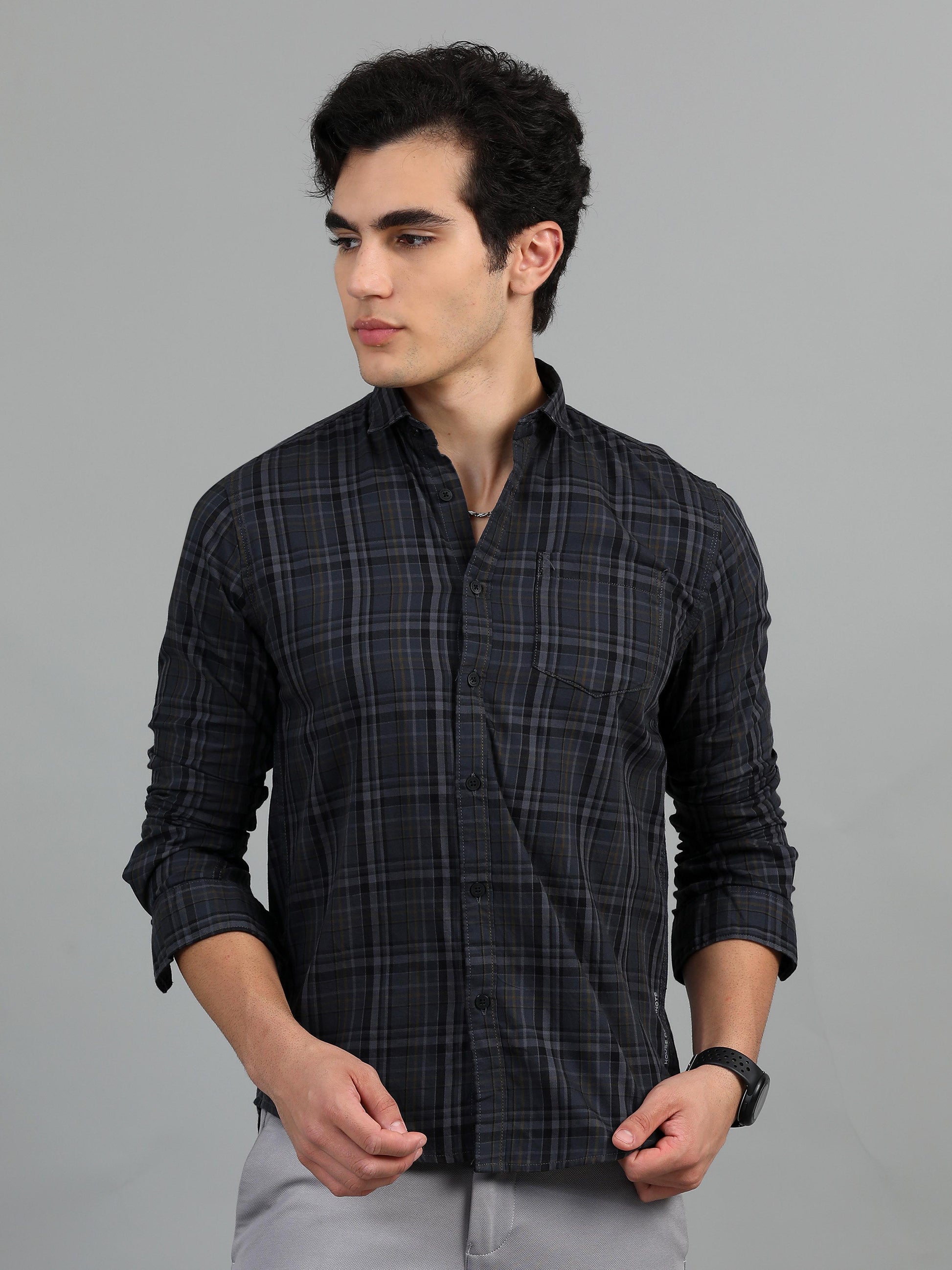 Charcoal Grey Check Shirt for Men