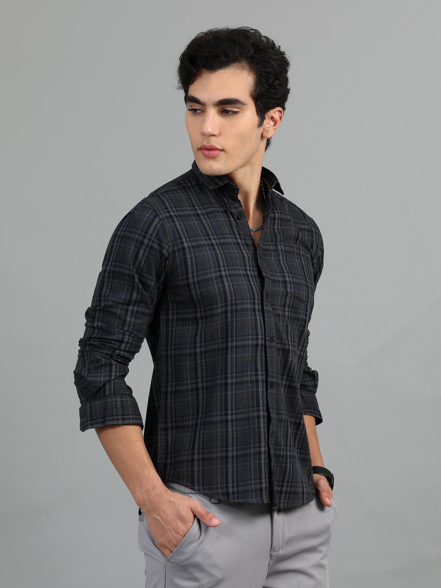 Charcoal Grey Check Shirt for Men