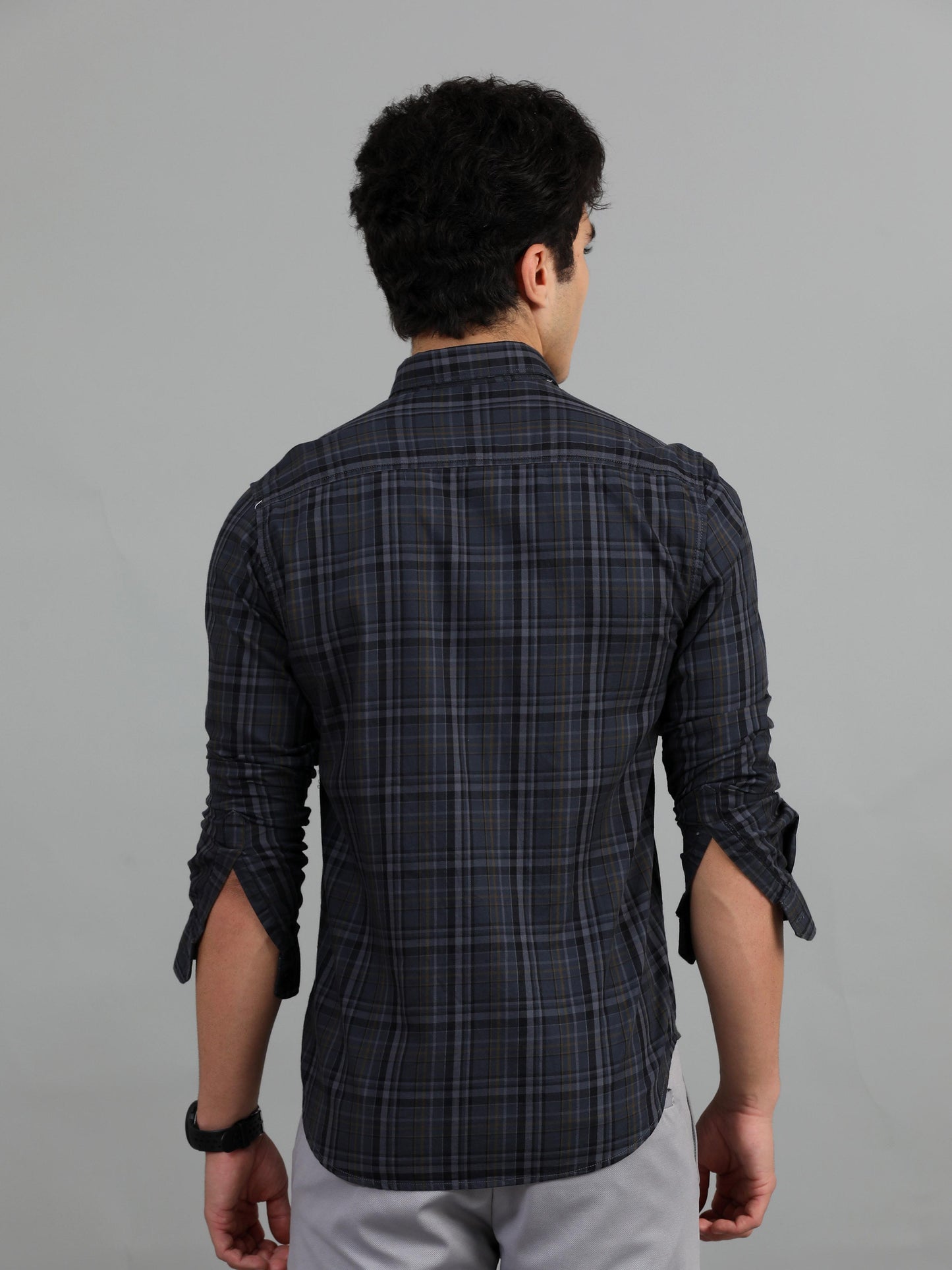 Charcoal Grey Check Shirt for Men