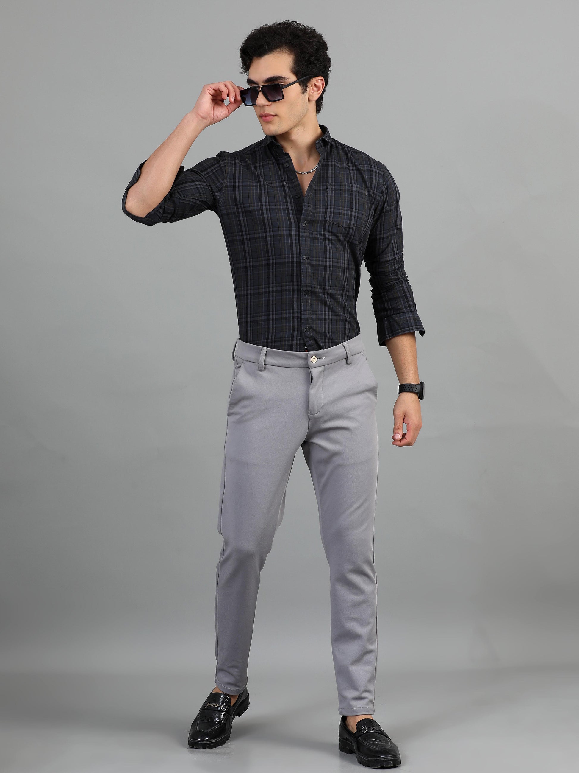 Charcoal Grey Check Shirt for Men