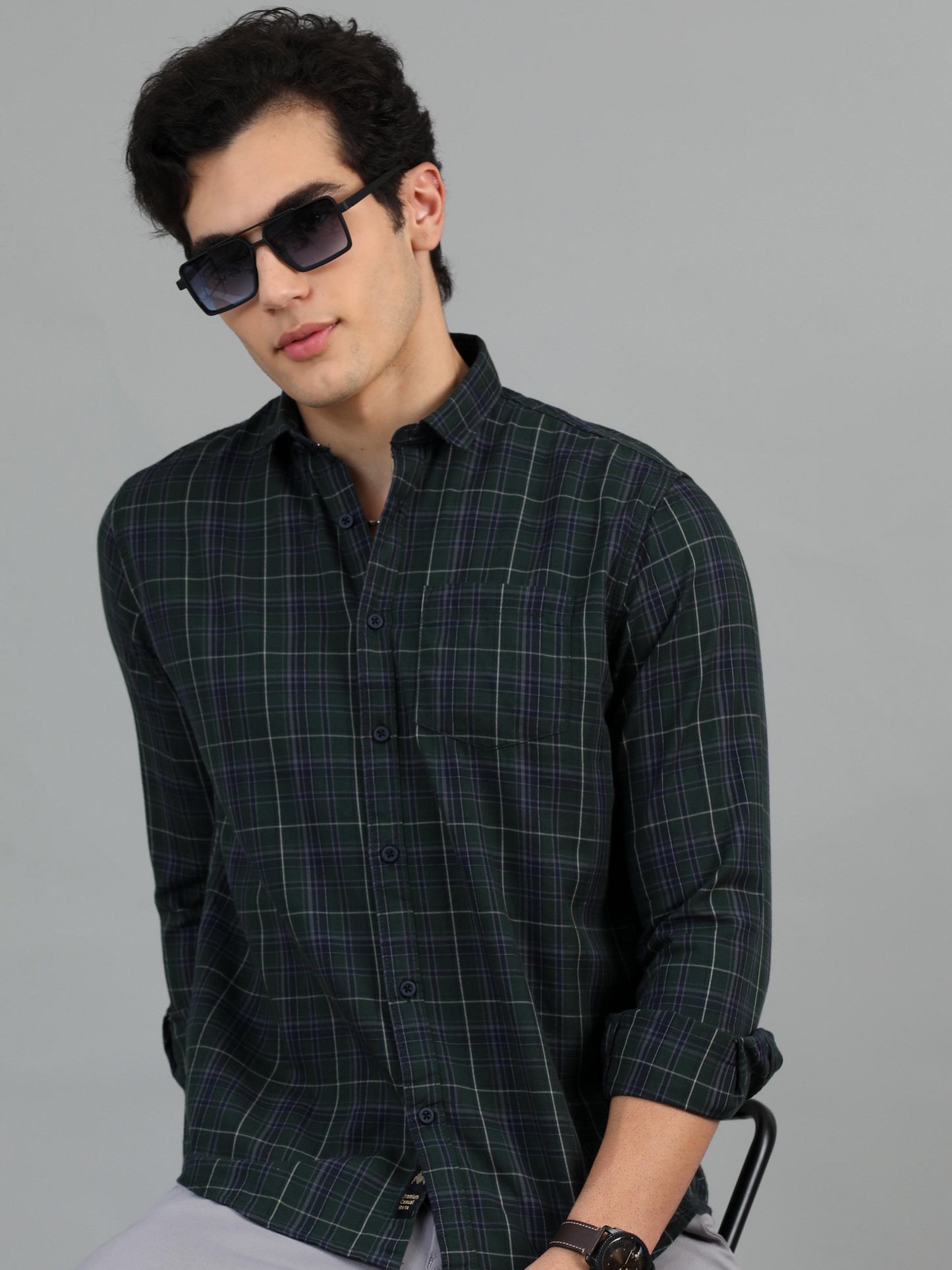 Dark Jungle Green Check Shirt for Men