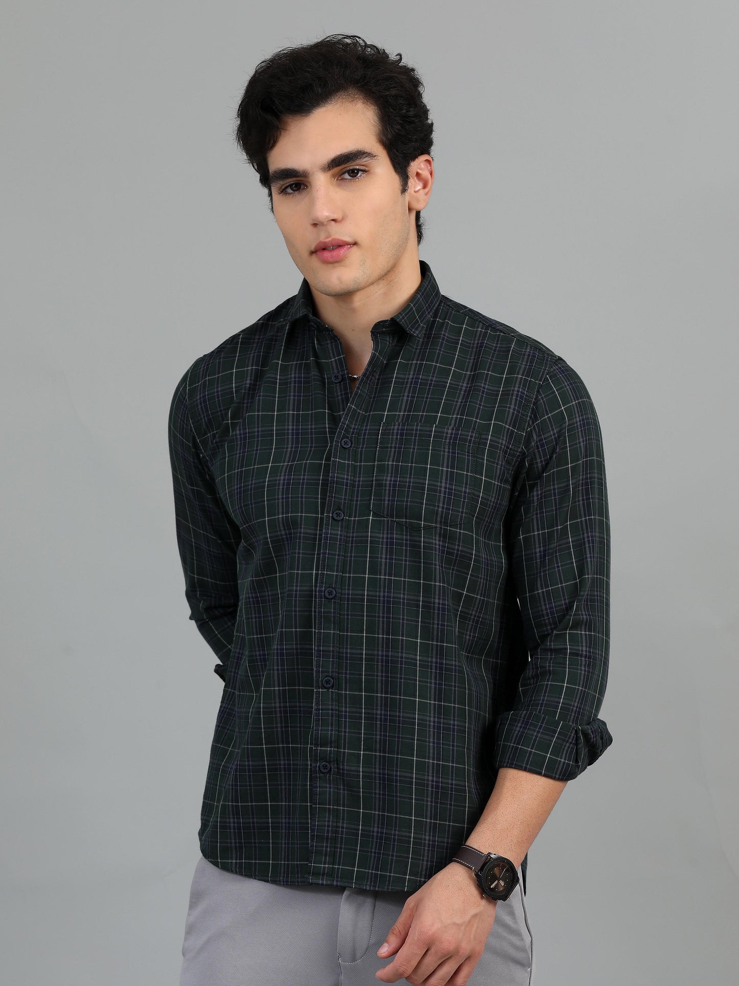 Dark Jungle Green Check Shirt for Men