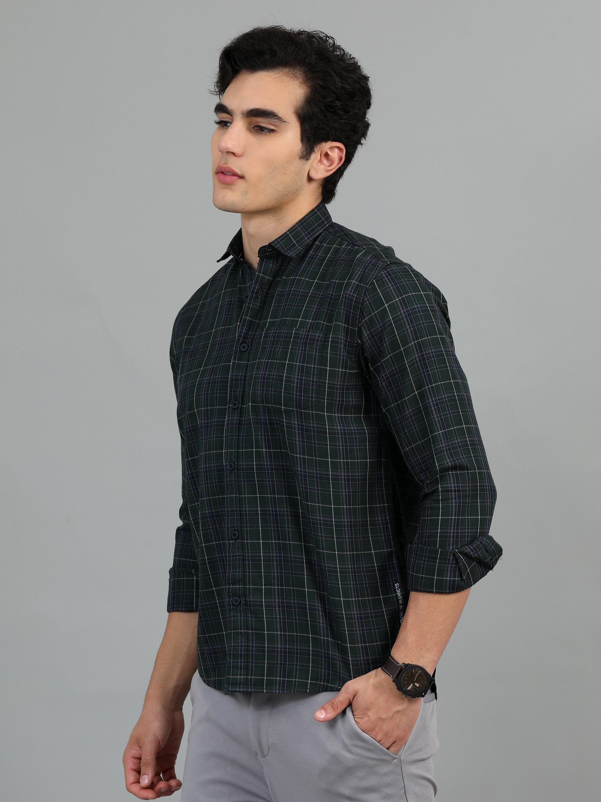 Dark Jungle Green Check Shirt for Men