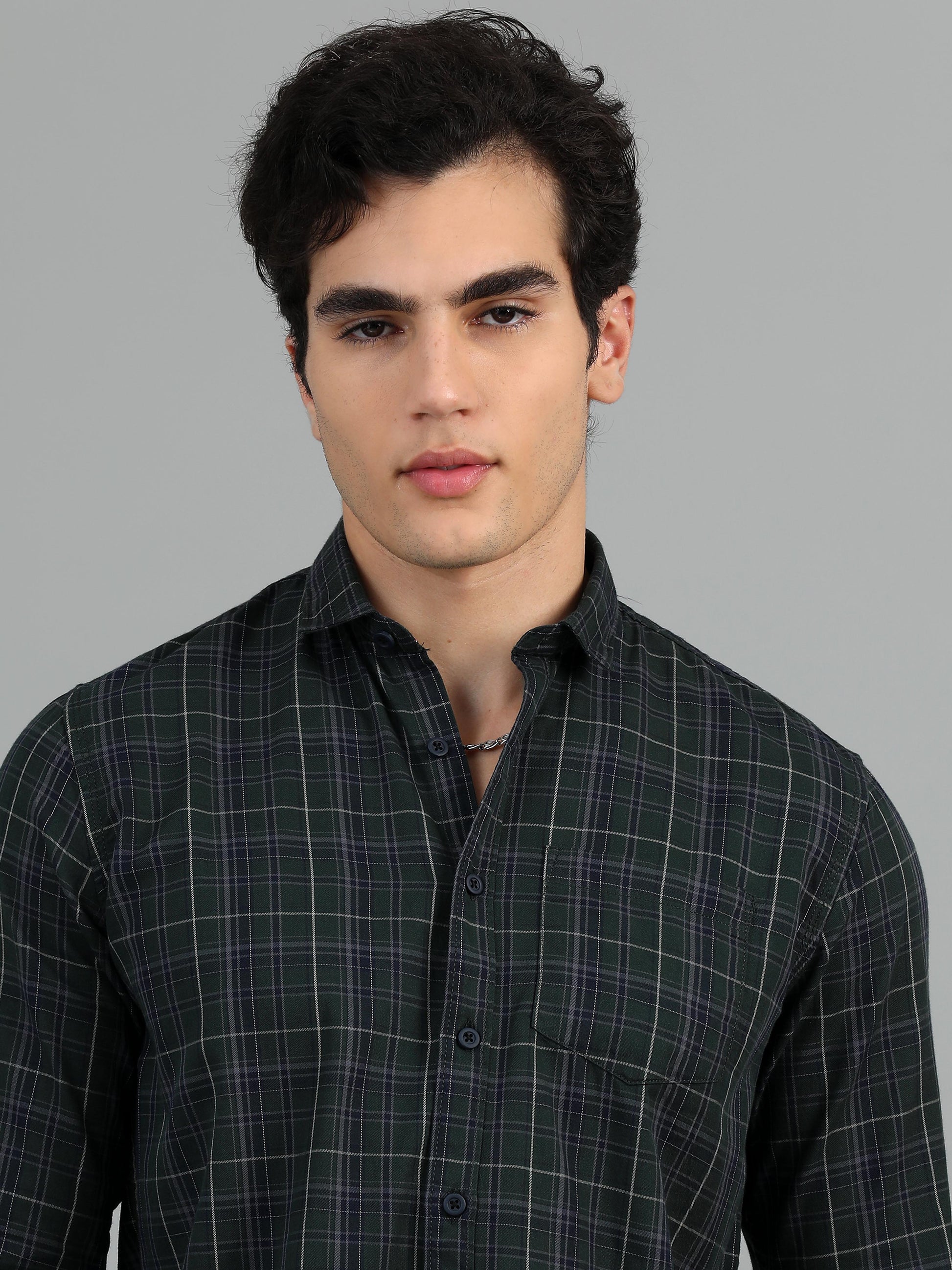 Dark Jungle Green Check Shirt for Men