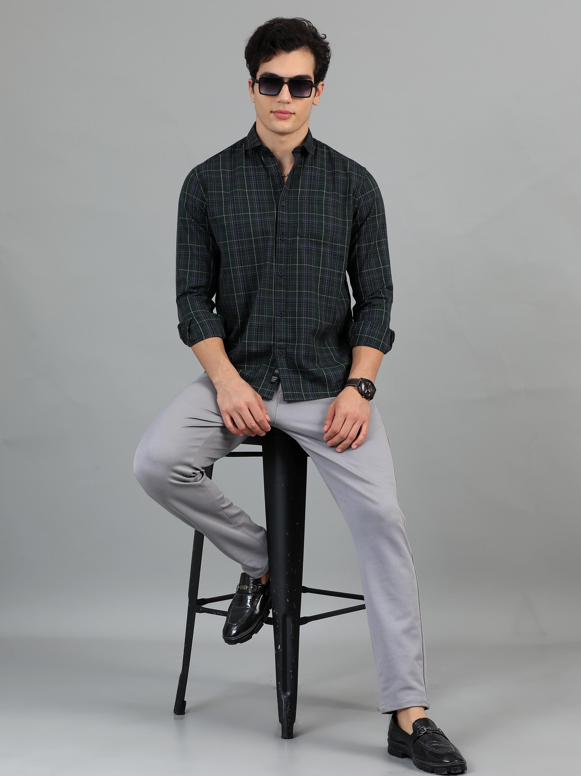 Dark Jungle Green Check Shirt for Men