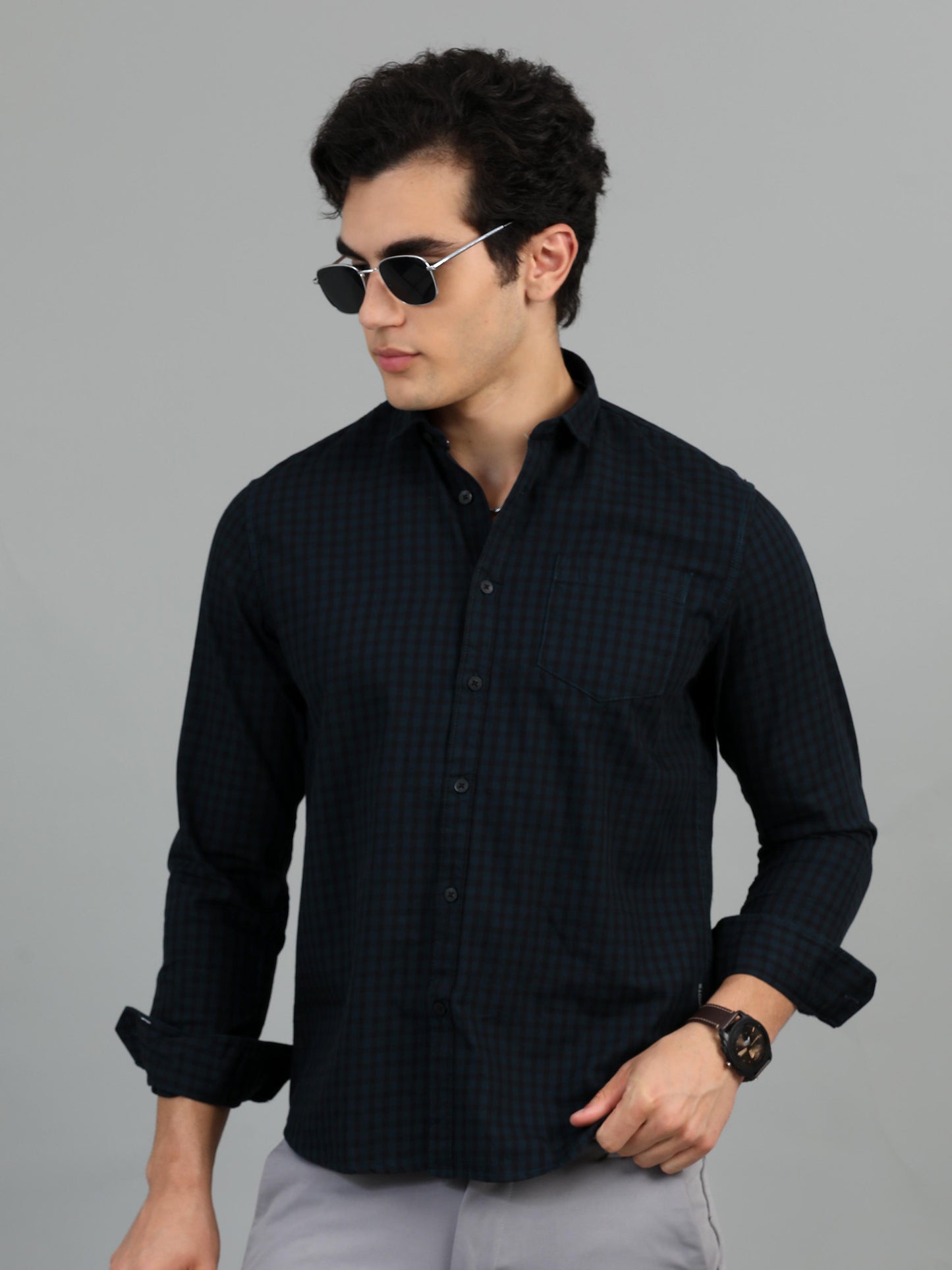 Green & Black Check Shirt for Men