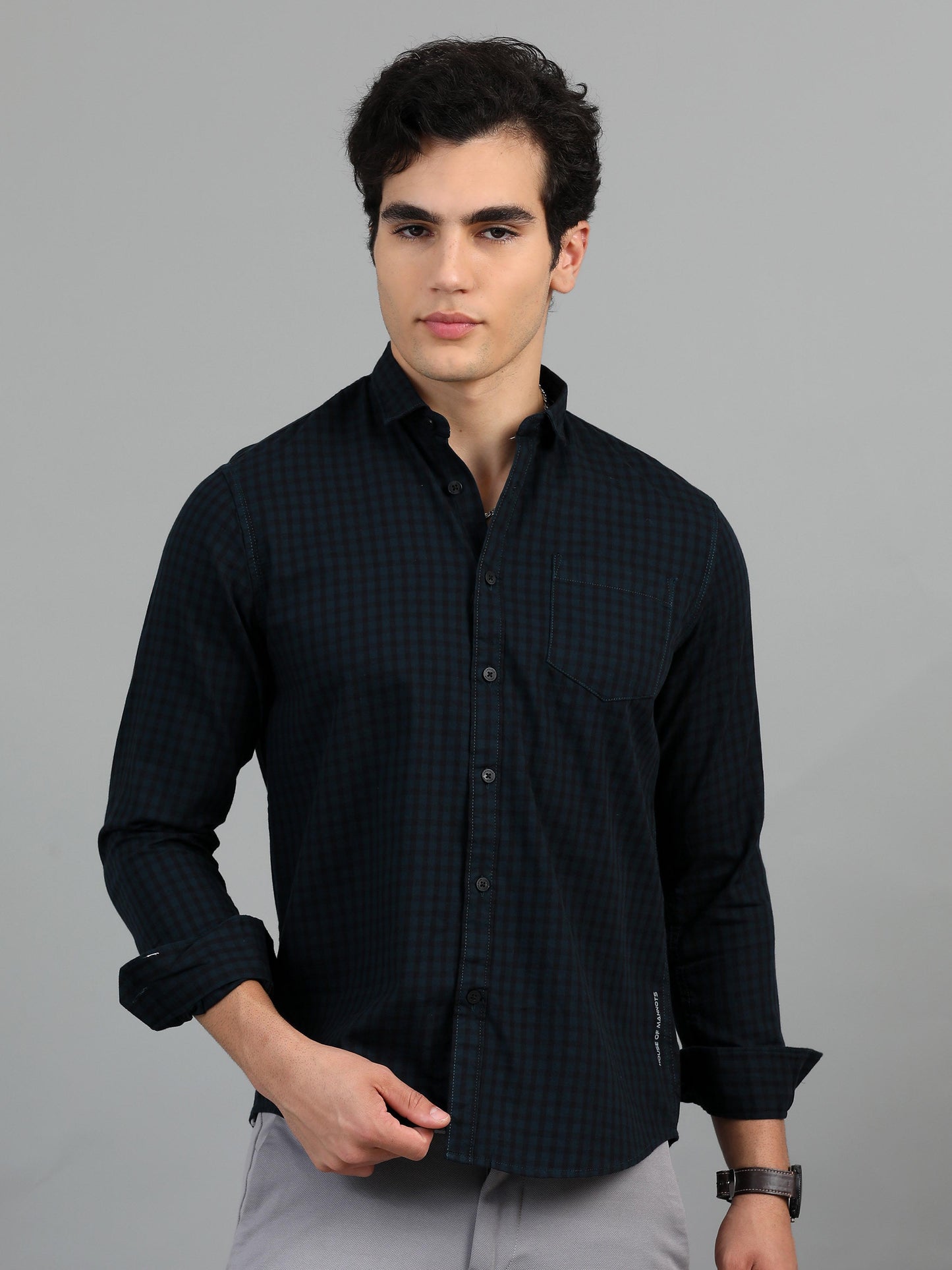 Green & Black Check Shirt for Men