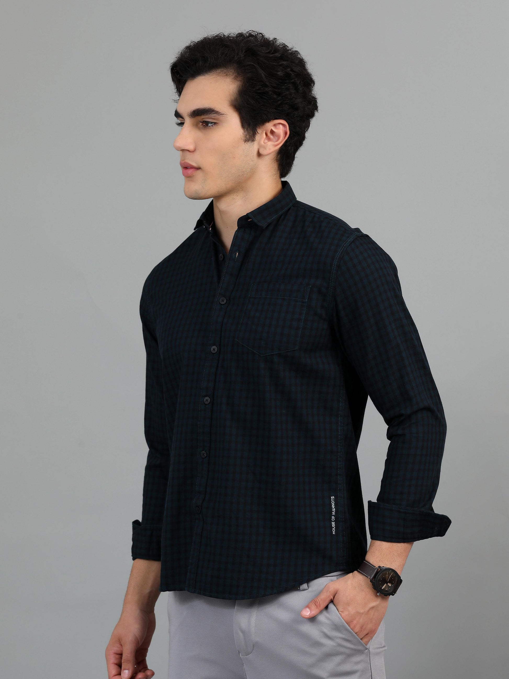 Green & Black Check Shirt for Men