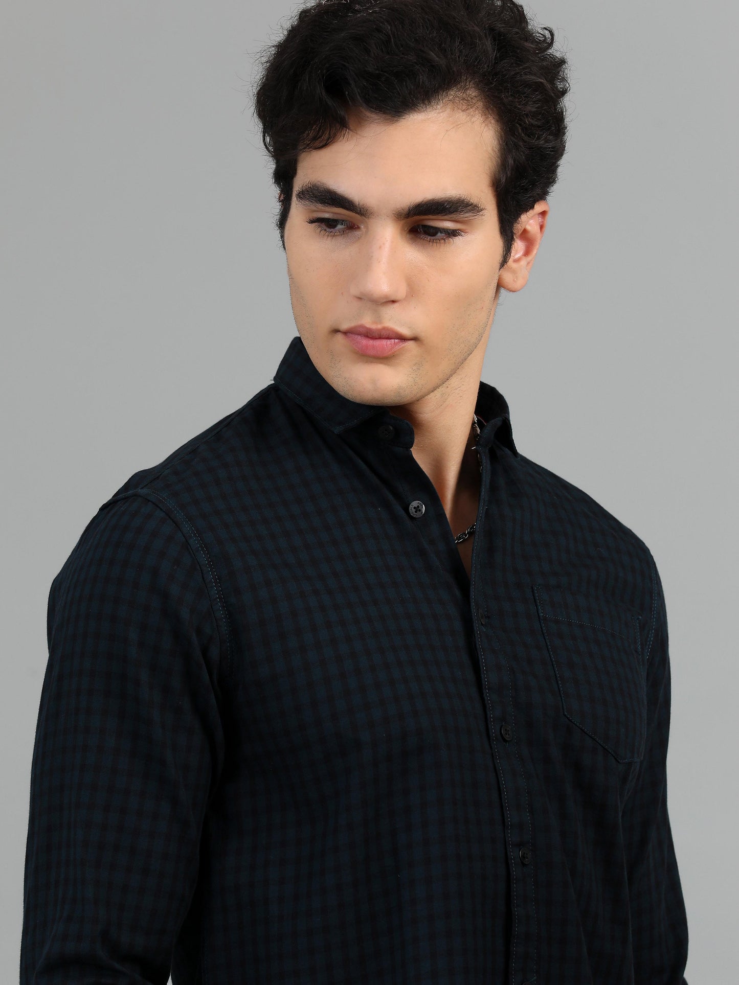 Green & Black Check Shirt for Men