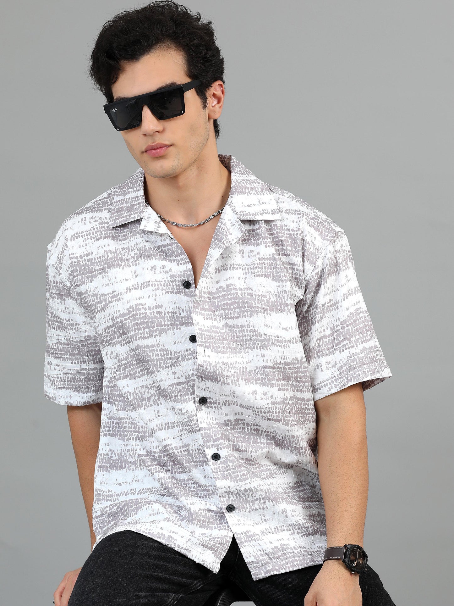 Bangkok Grey and white Printed Shirt