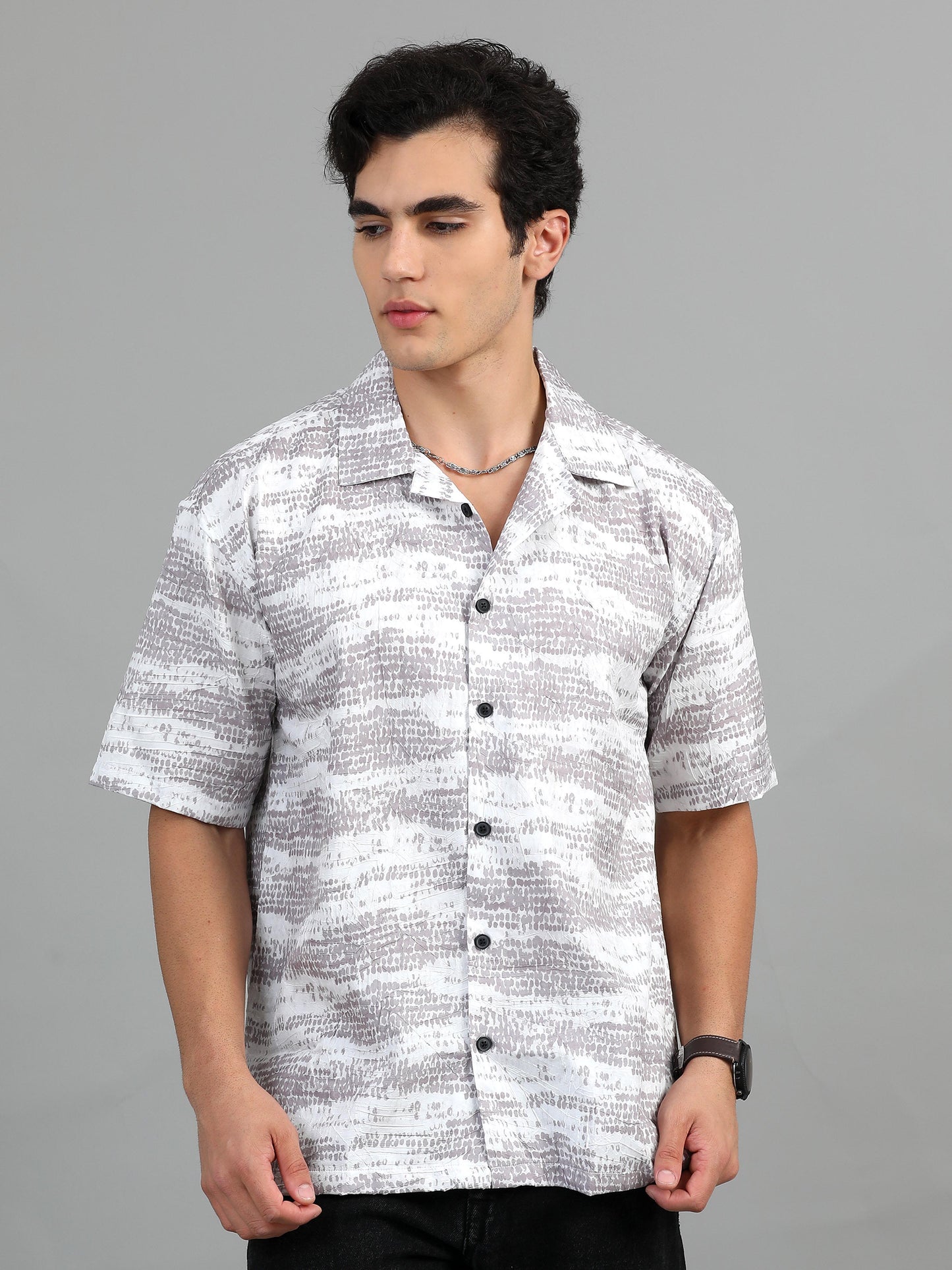 Bangkok Grey and white Printed Shirt