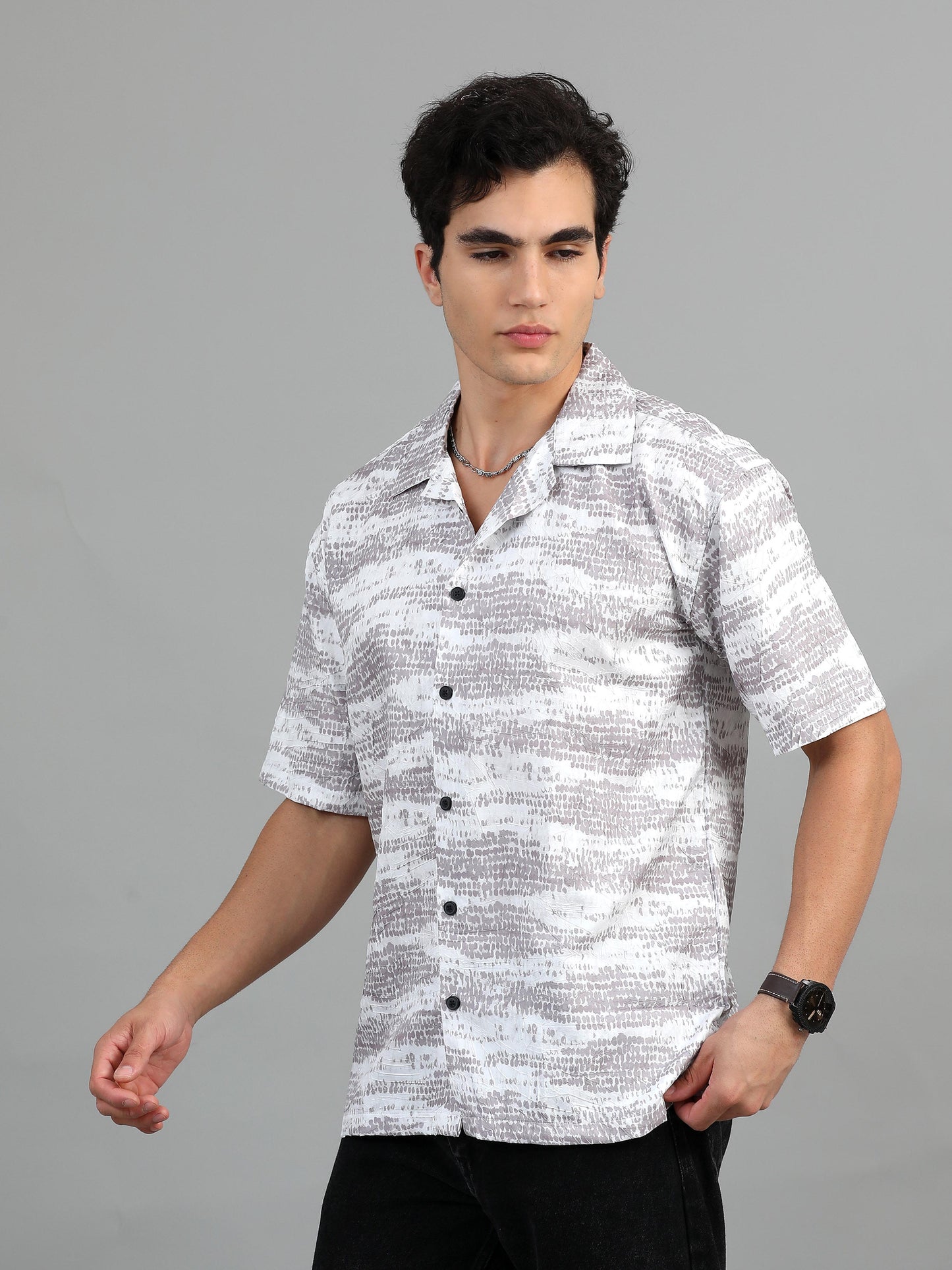 Bangkok Grey and white Printed Shirt