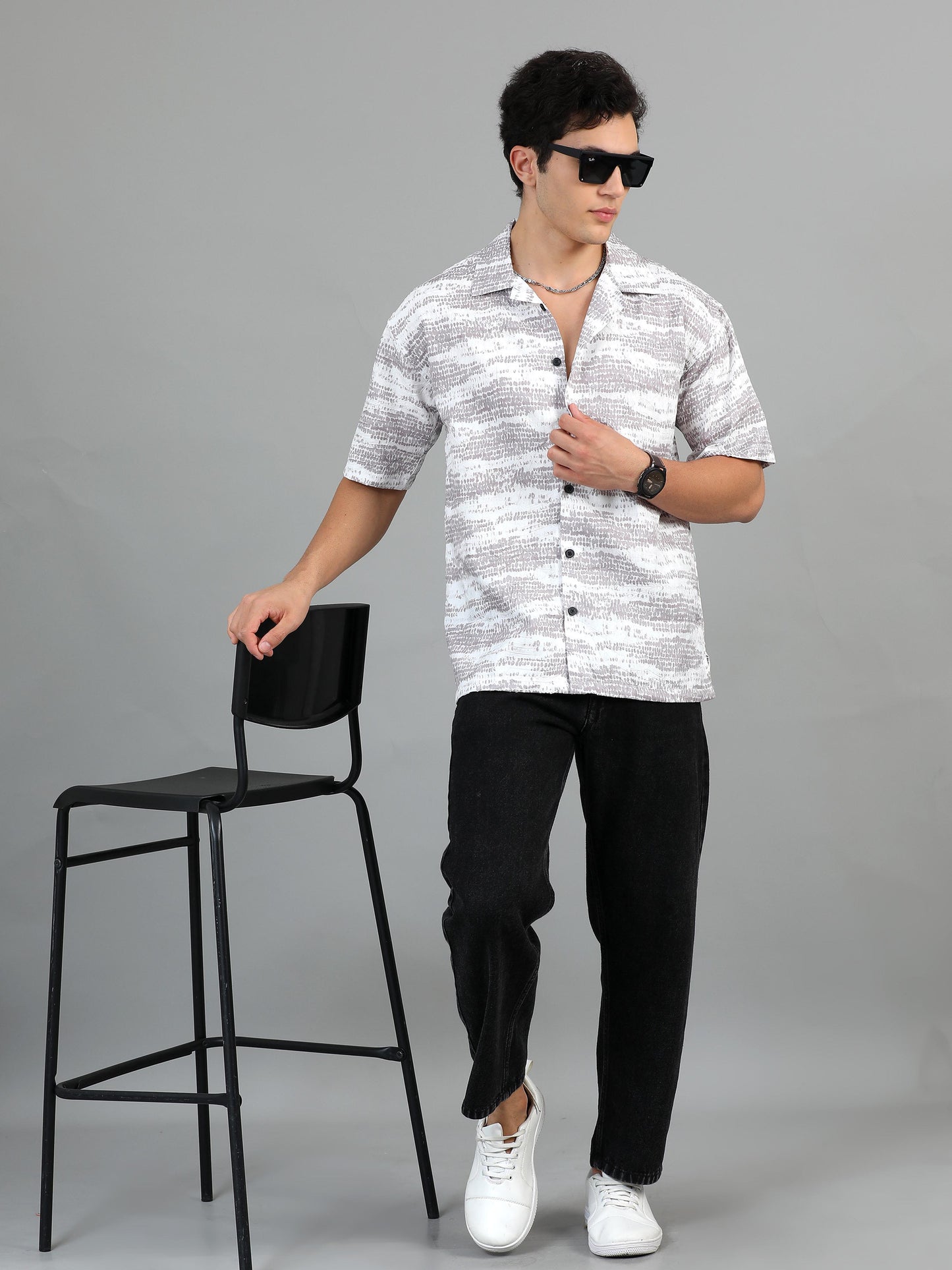 Bangkok Grey and white Printed Shirt