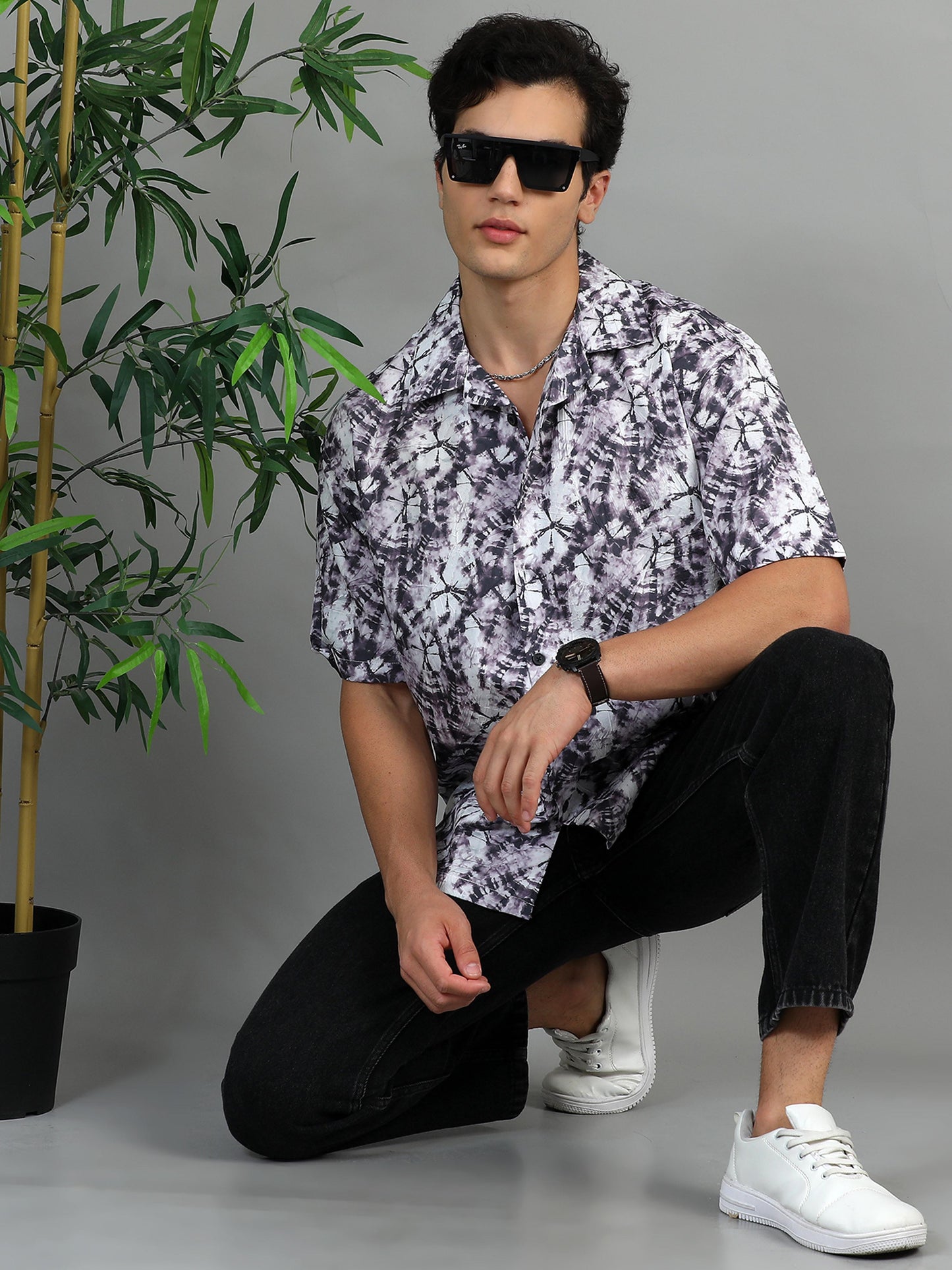 Bangkok White lavender printed shirt