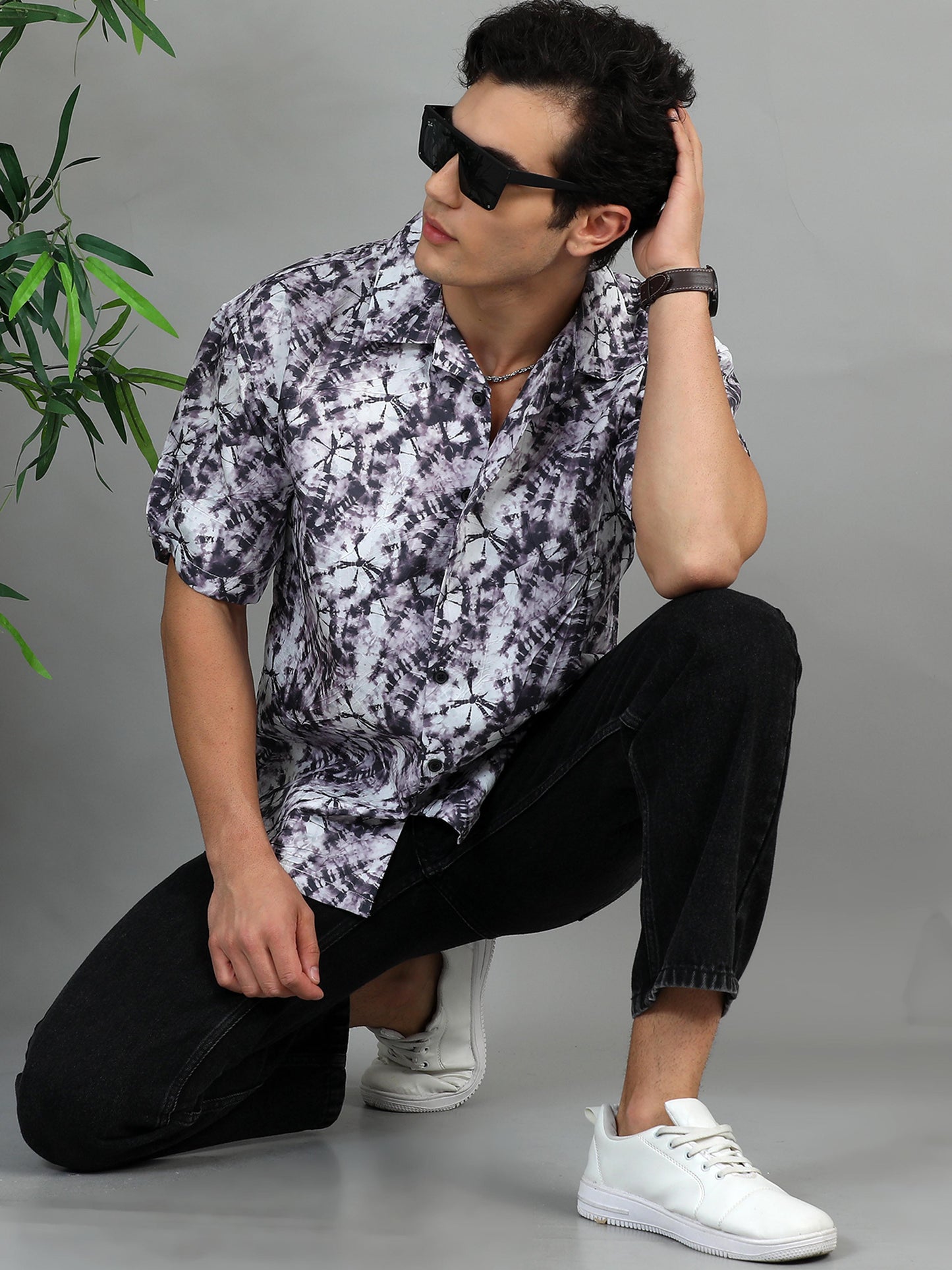 Bangkok White lavender printed shirt