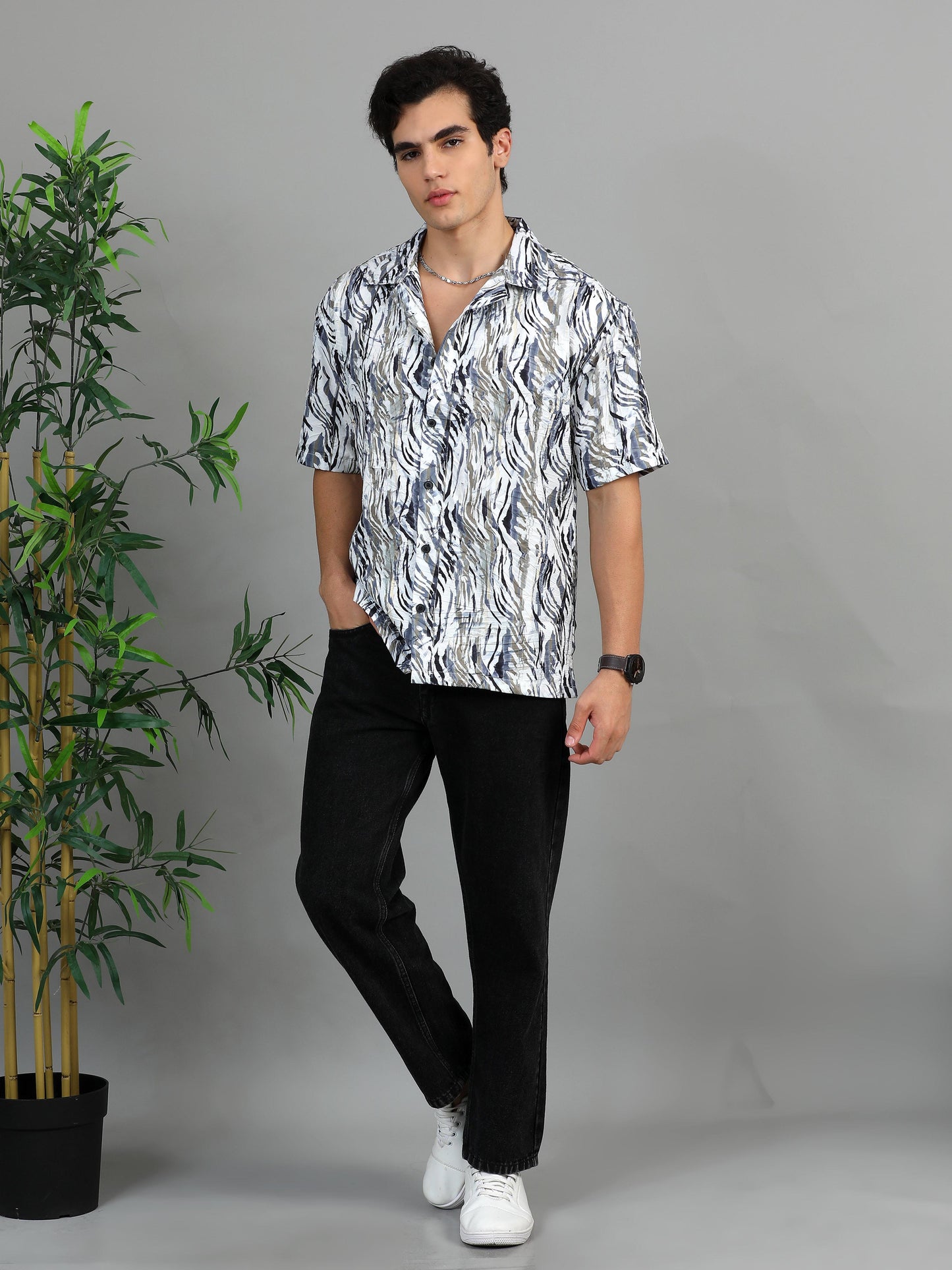 Bangkok grey blue printed shirt