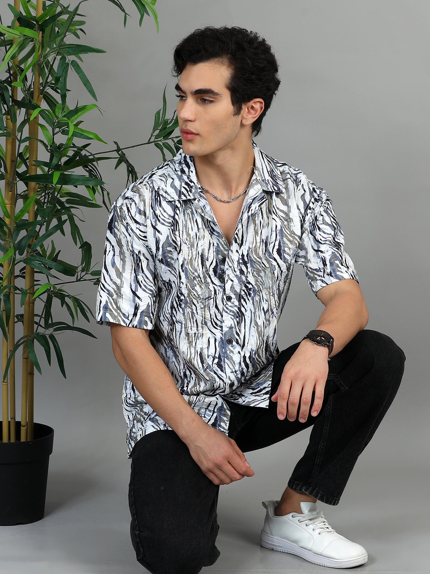 Bangkok grey blue printed shirt