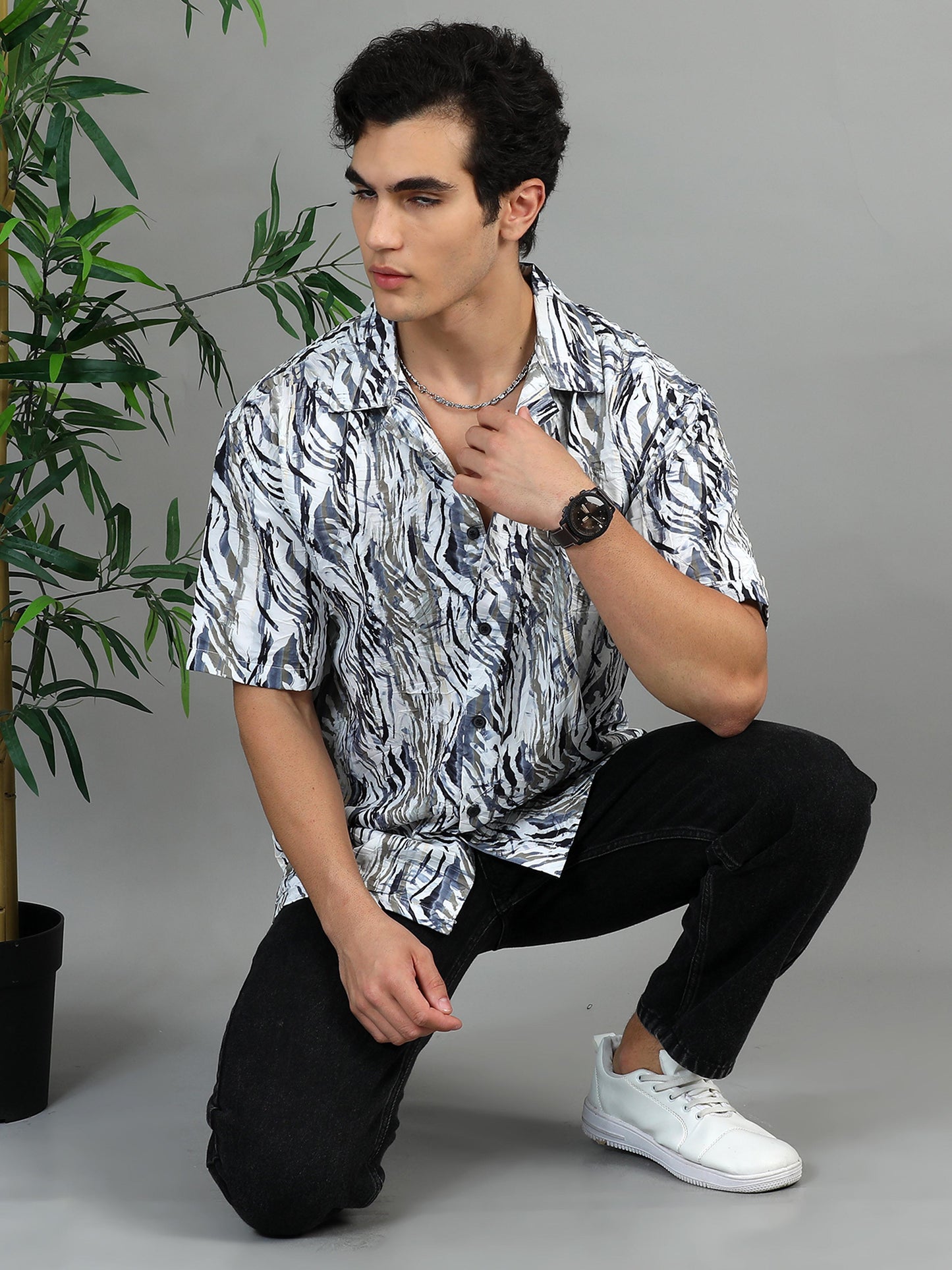 Bangkok grey blue printed shirt