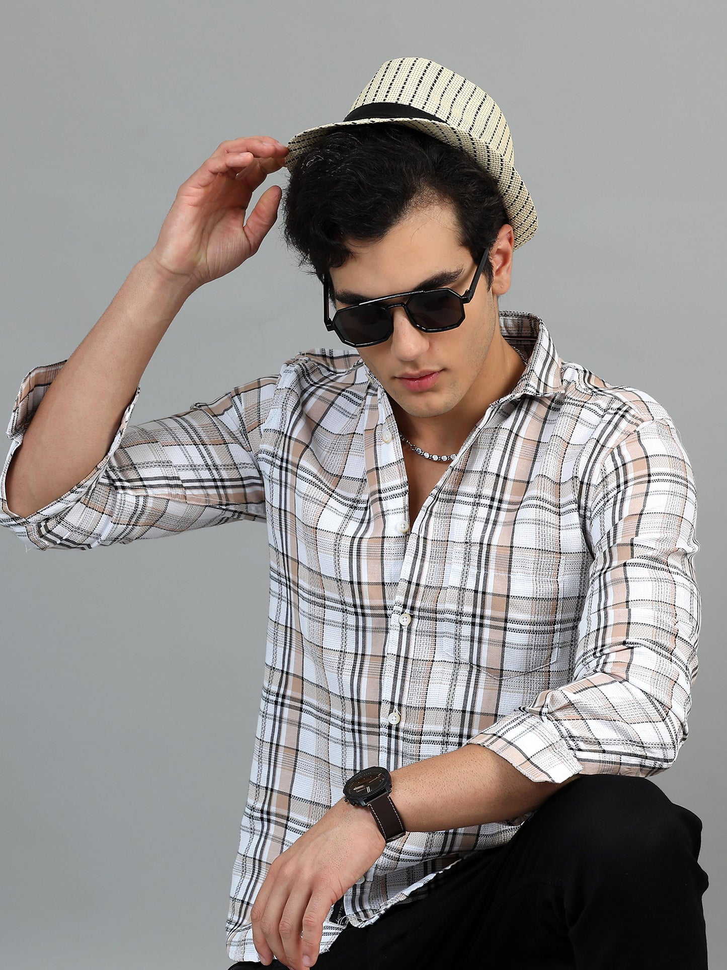 Hanoi Oyster pink white Timeless check shirt