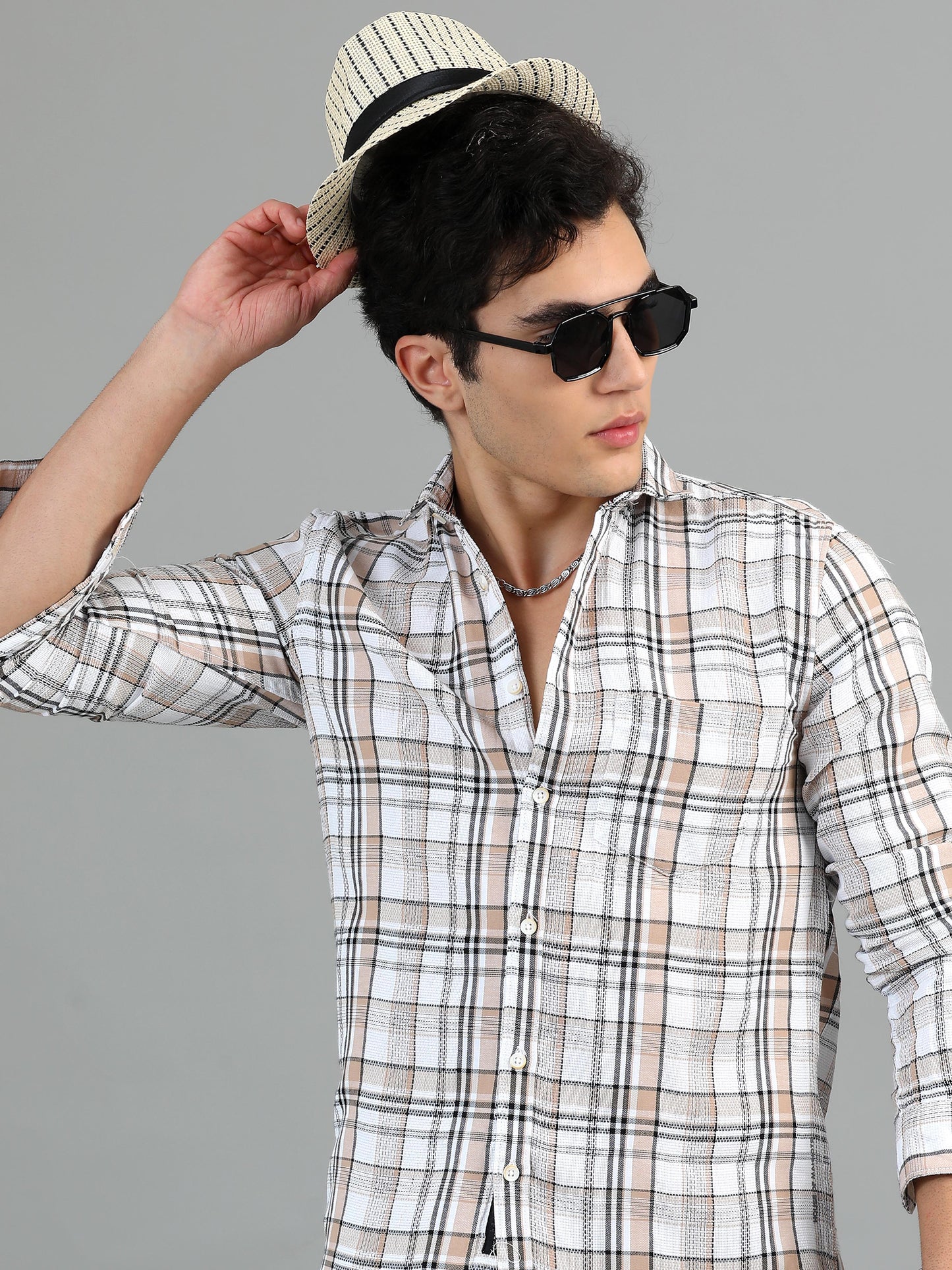 Hanoi Oyster pink white Timeless check shirt