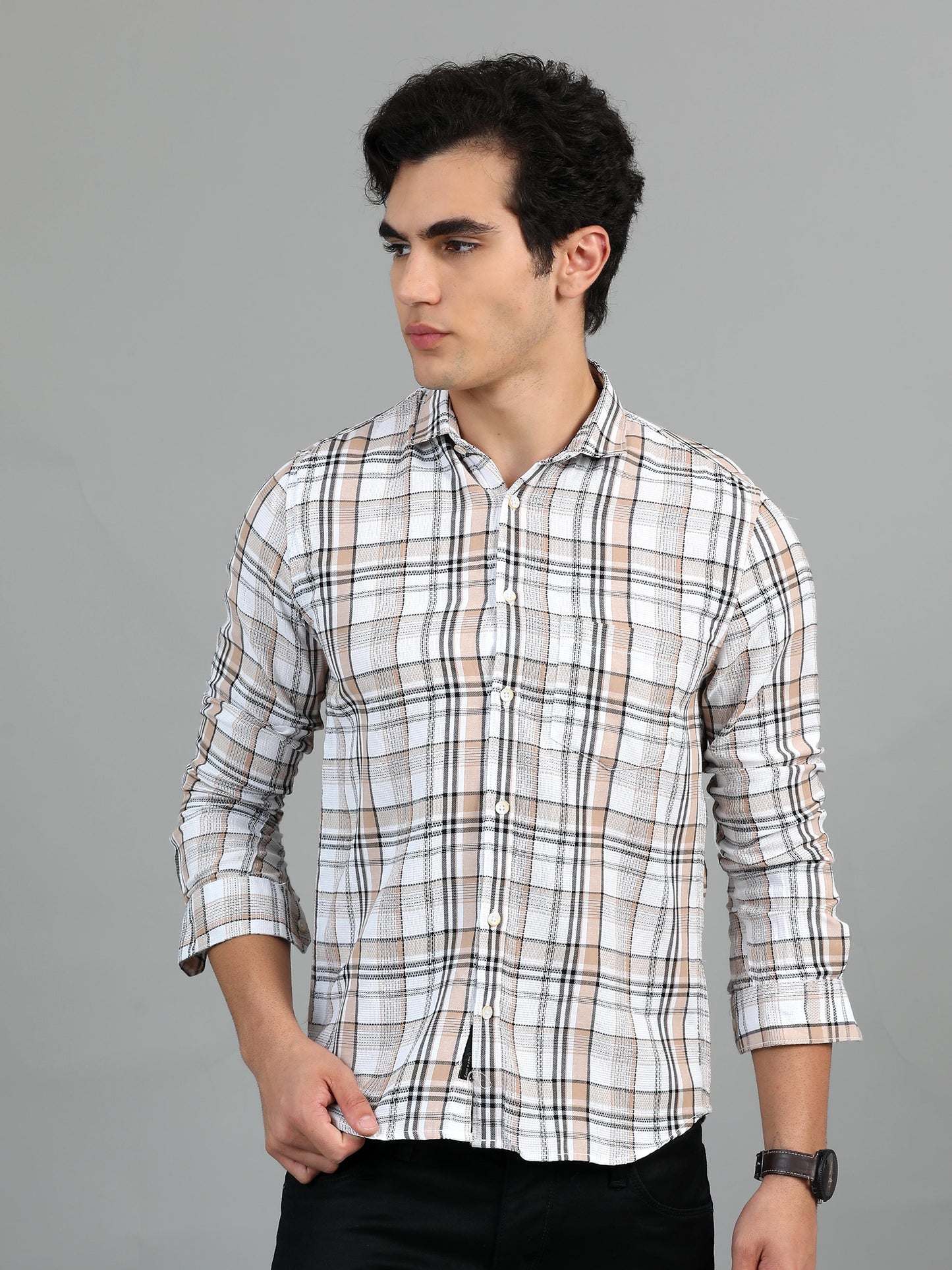 Hanoi Oyster pink white Timeless check shirt