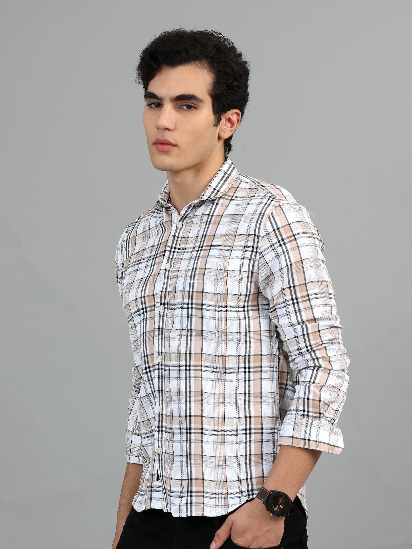 Hanoi Oyster pink white Timeless check shirt