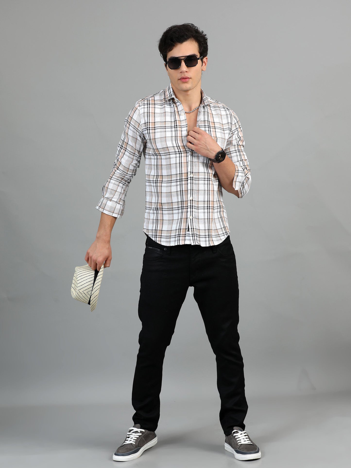 Hanoi Oyster pink white Timeless check shirt