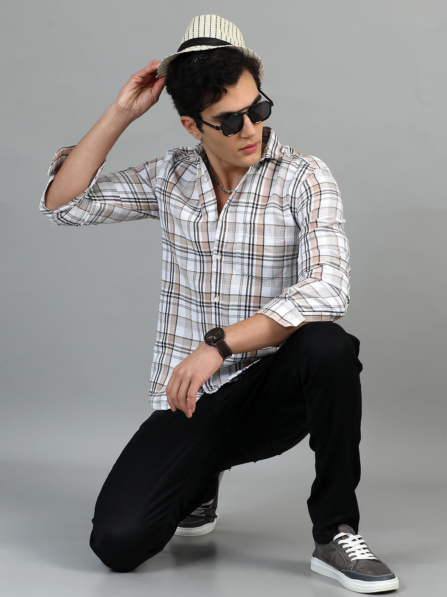 Hanoi Oyster pink white Timeless check shirt