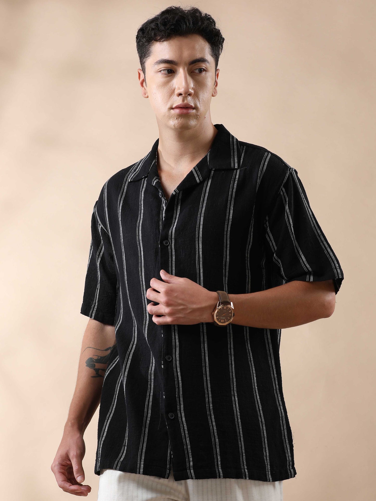 Dobby Stripes Cuban Collar Shirt