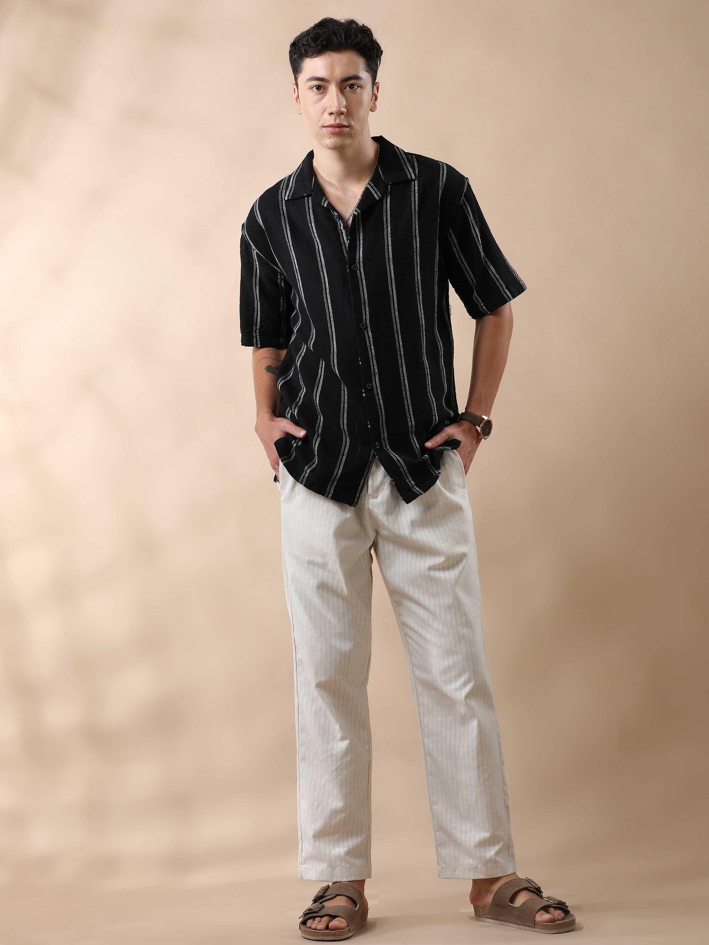 Dobby Stripes Cuban Collar Shirt